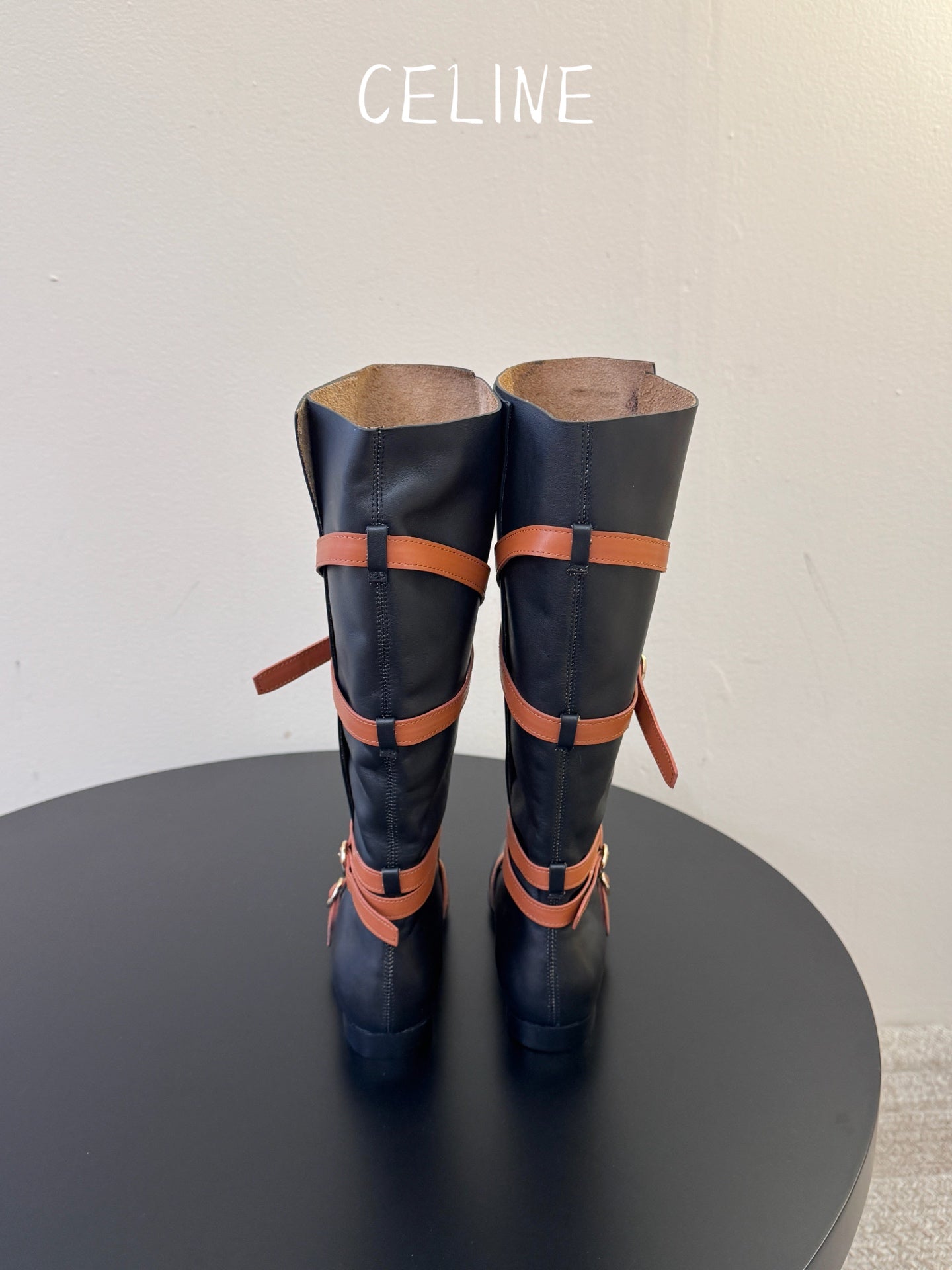 Celine 26s Pirate Boots Black Tan Brown Lambskin 104893