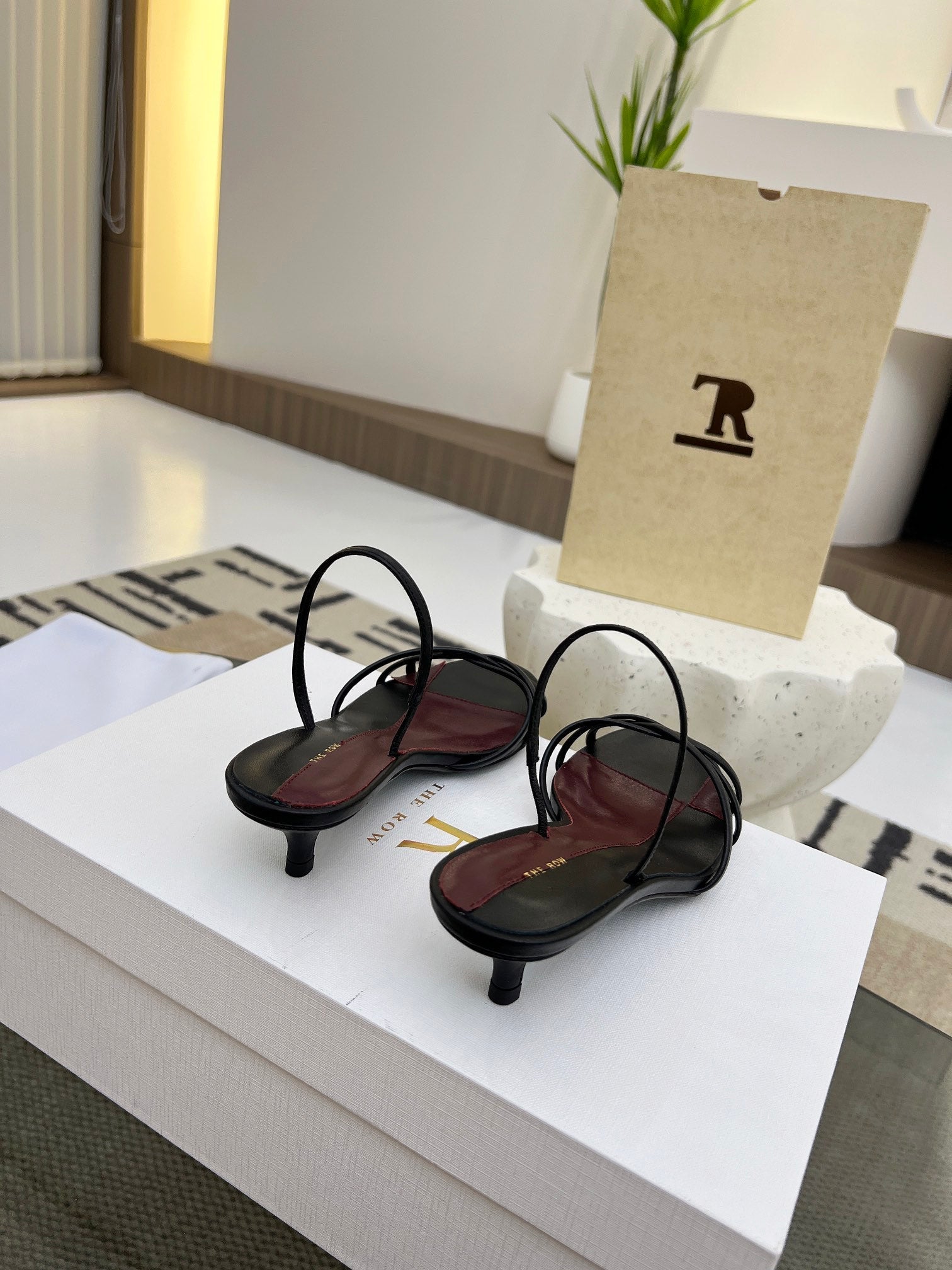 The Row 26s Strappy Sandals Black Burgundy Lambskin 997830