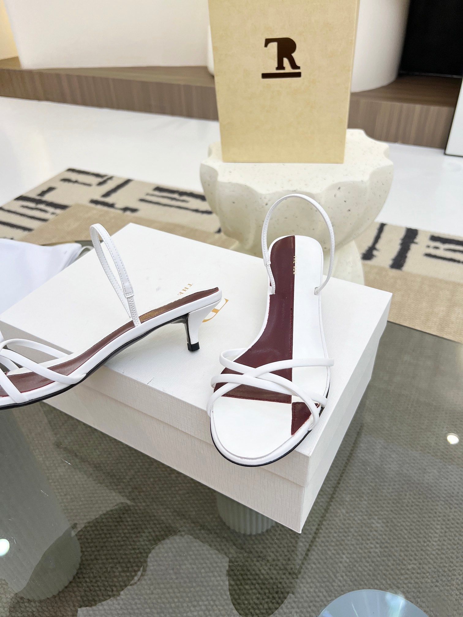 The Row 26s Strappy Sandals White Burgundy Lambskin 997831