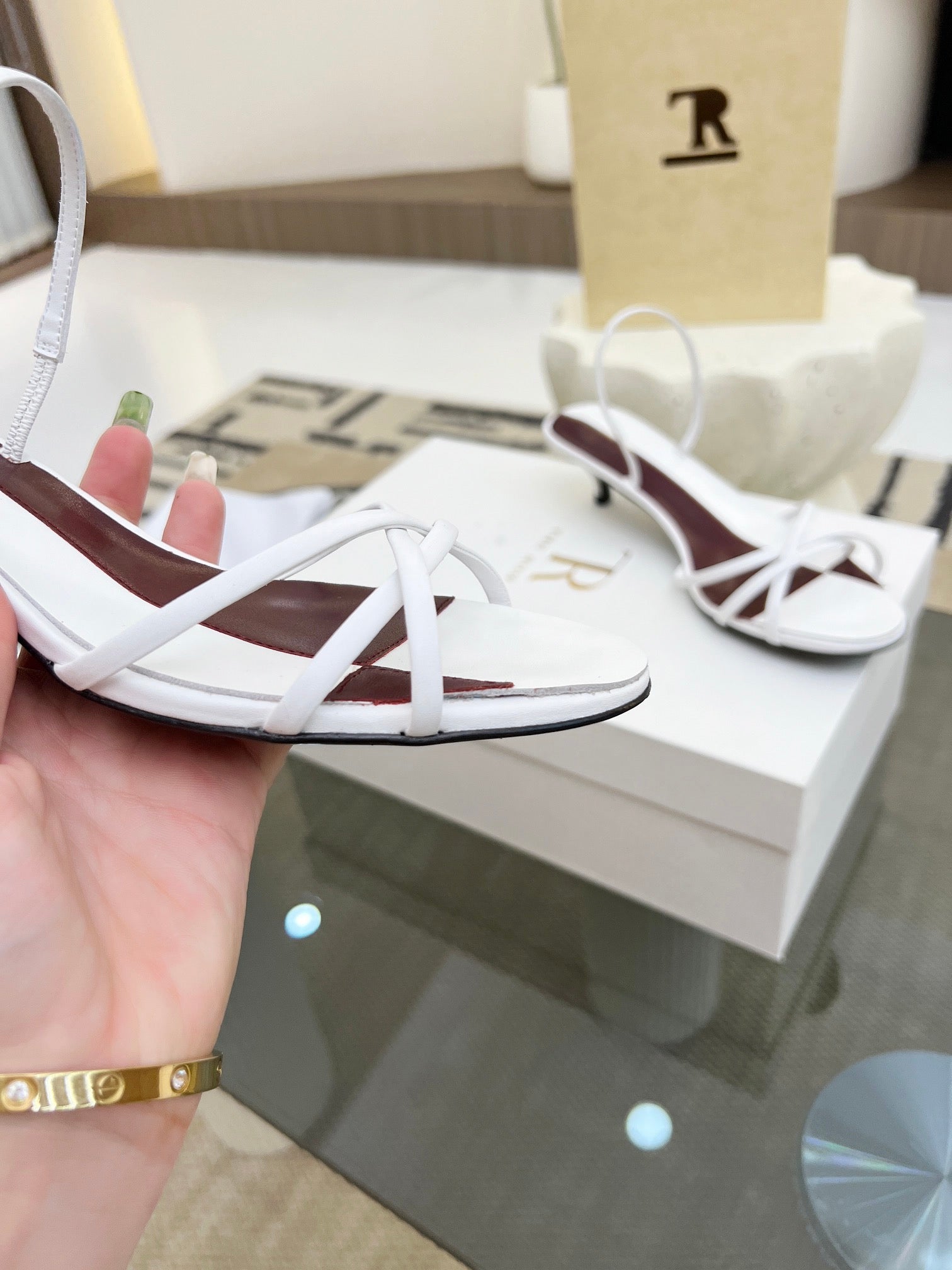 The Row 26s Strappy Sandals White Burgundy Lambskin 997831