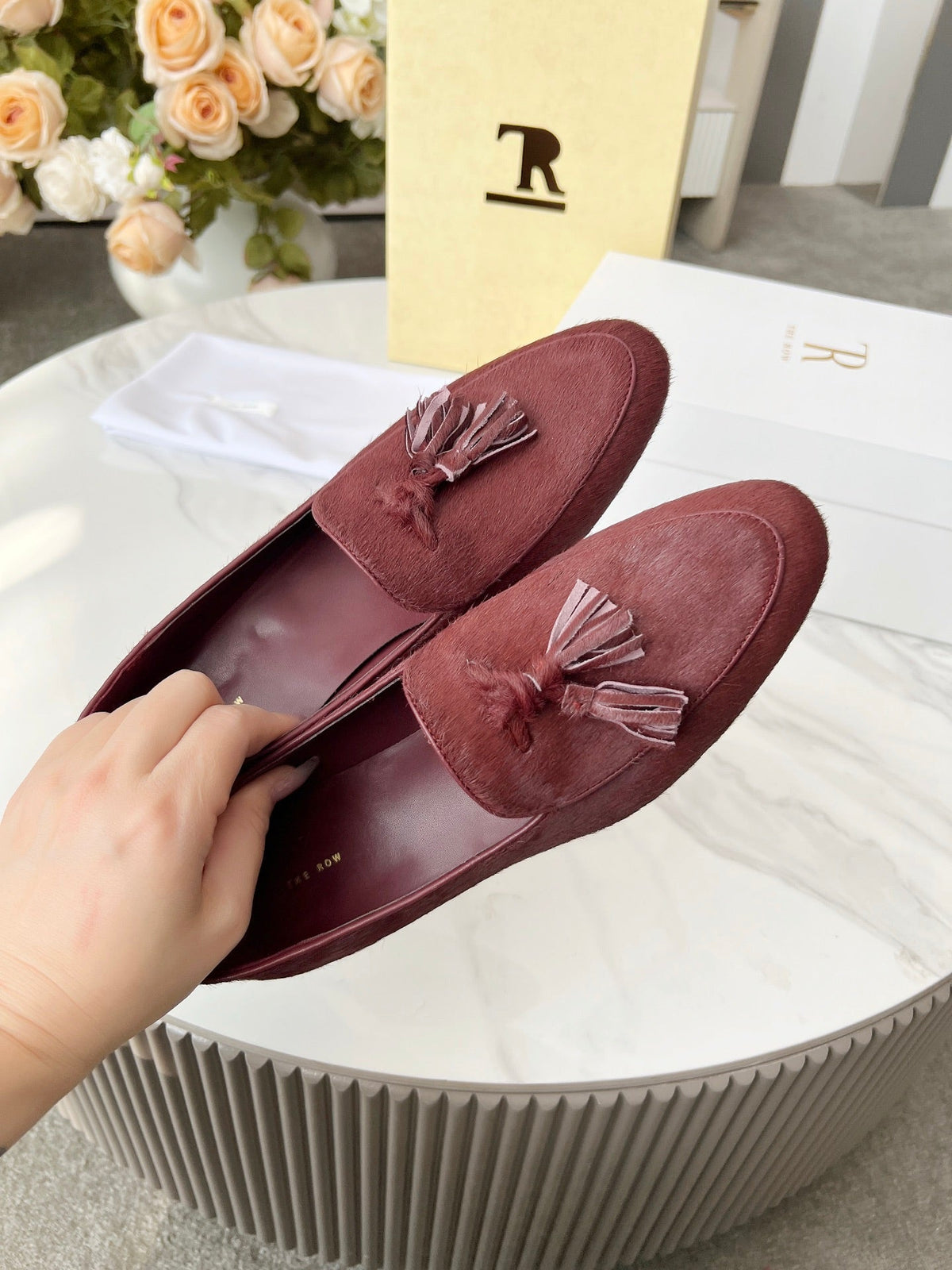 The Row 26s Tassel Loafer Flat Burgundy Pony Hair 146476