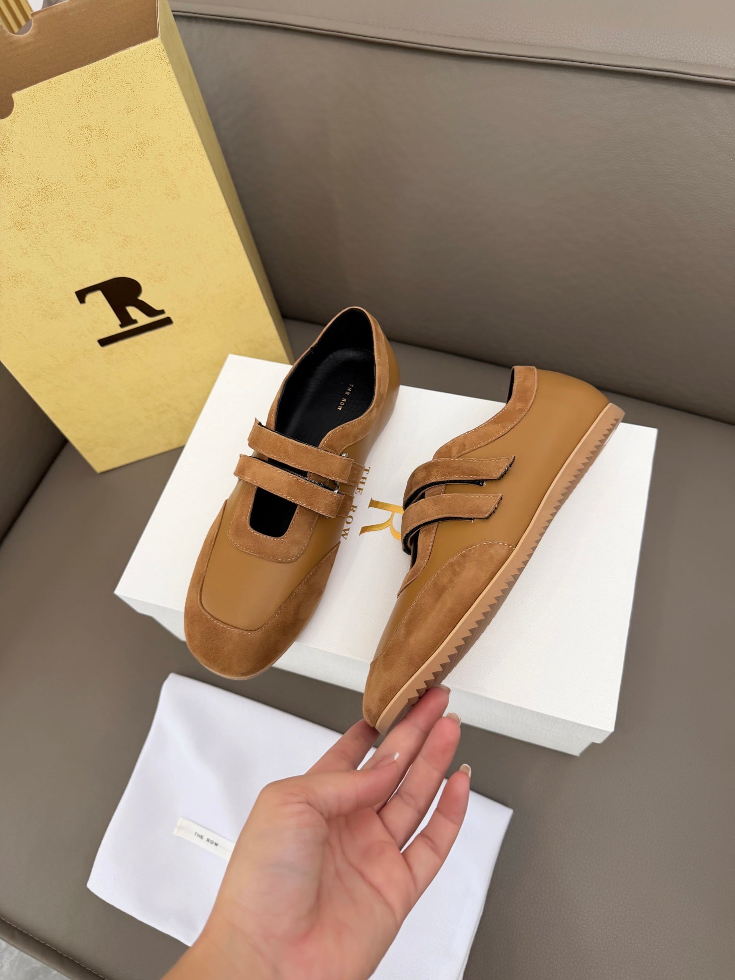 The Row Adjustable Strap Sneakers Brown Suede 832658