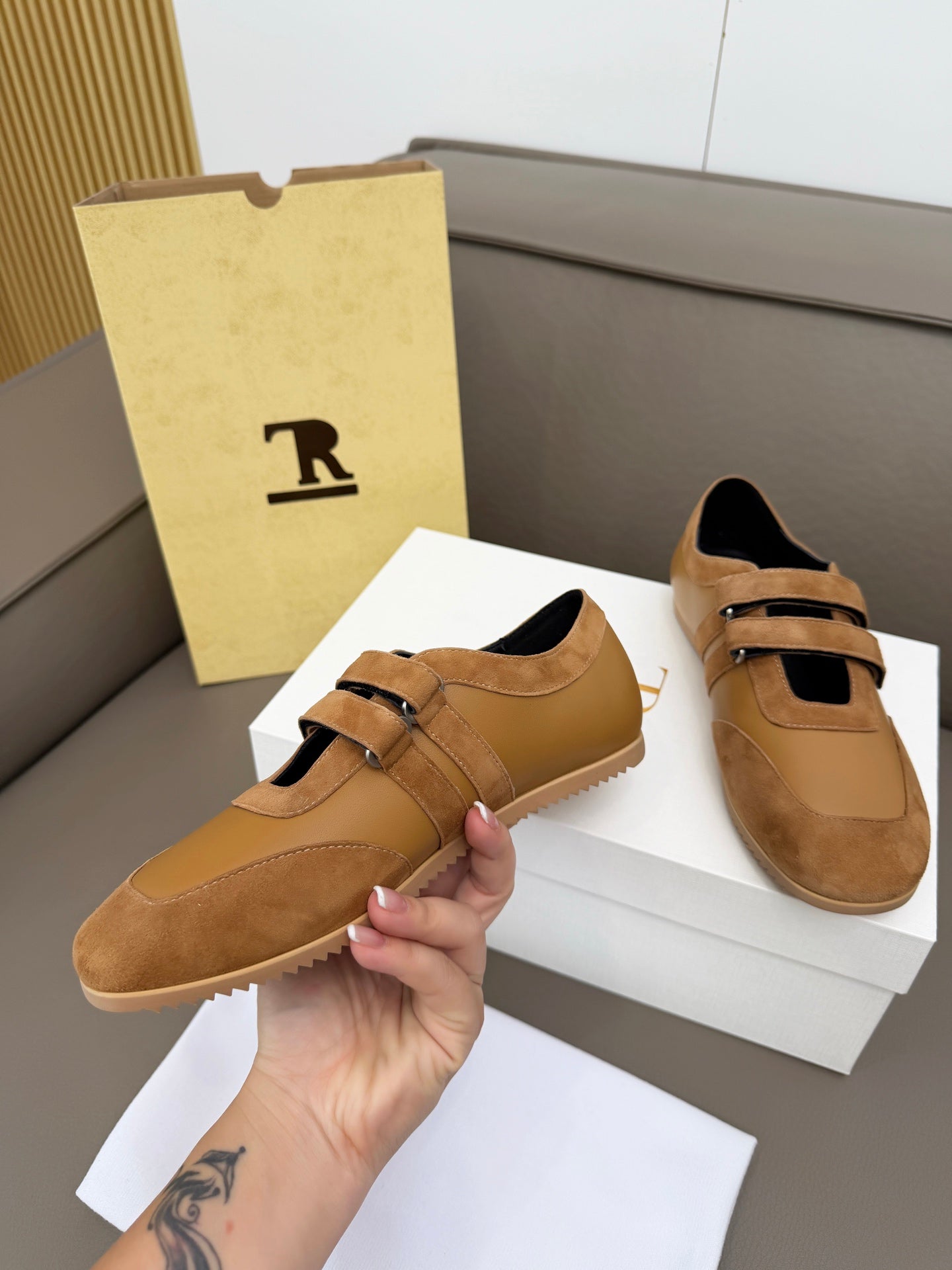 The Row Adjustable Strap Sneakers Brown Suede 832658