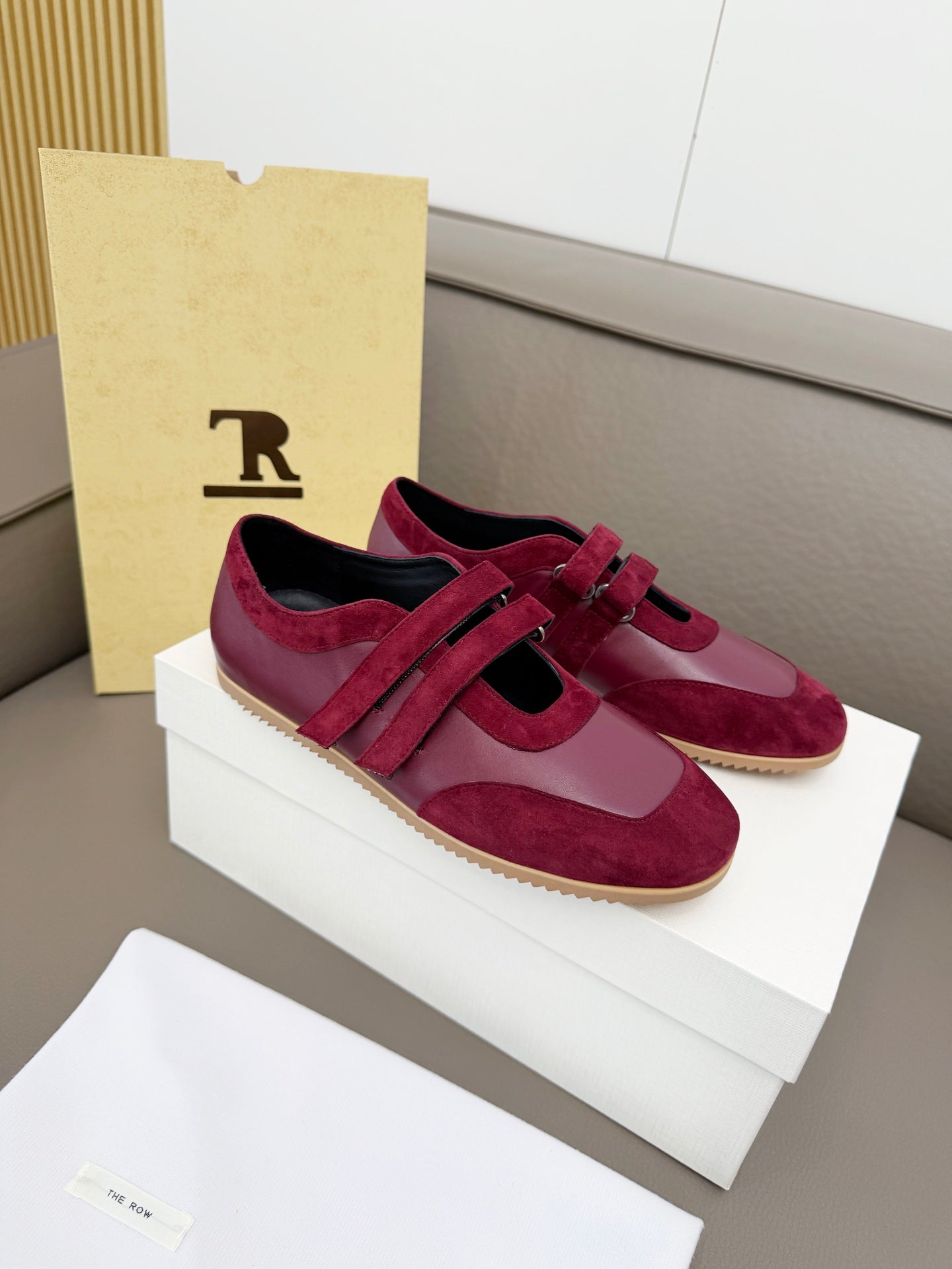 The Row Adjustable Strap Sneakers Burgundy Suede 832656