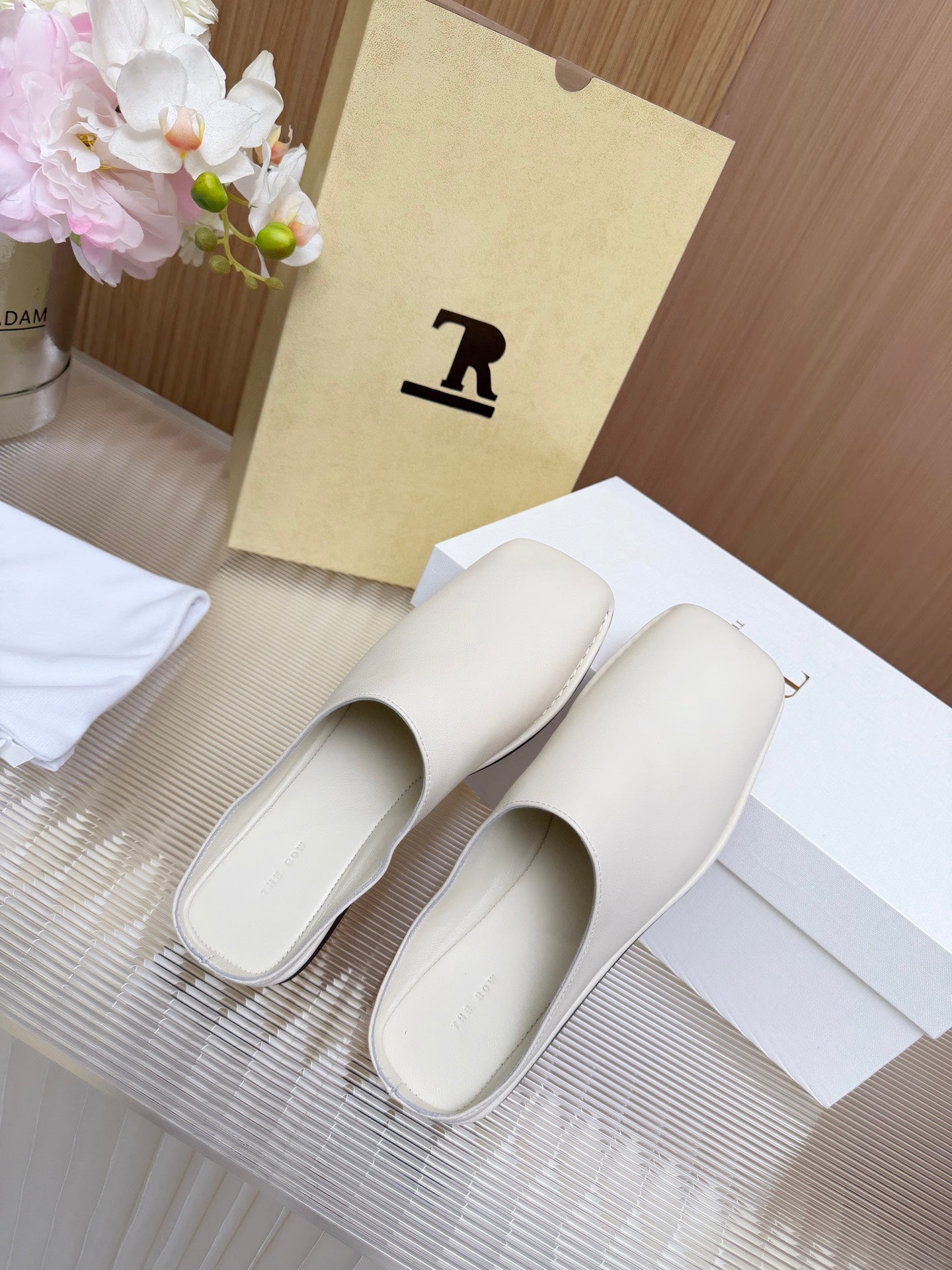 The Row Piper Slide White Leather 707516