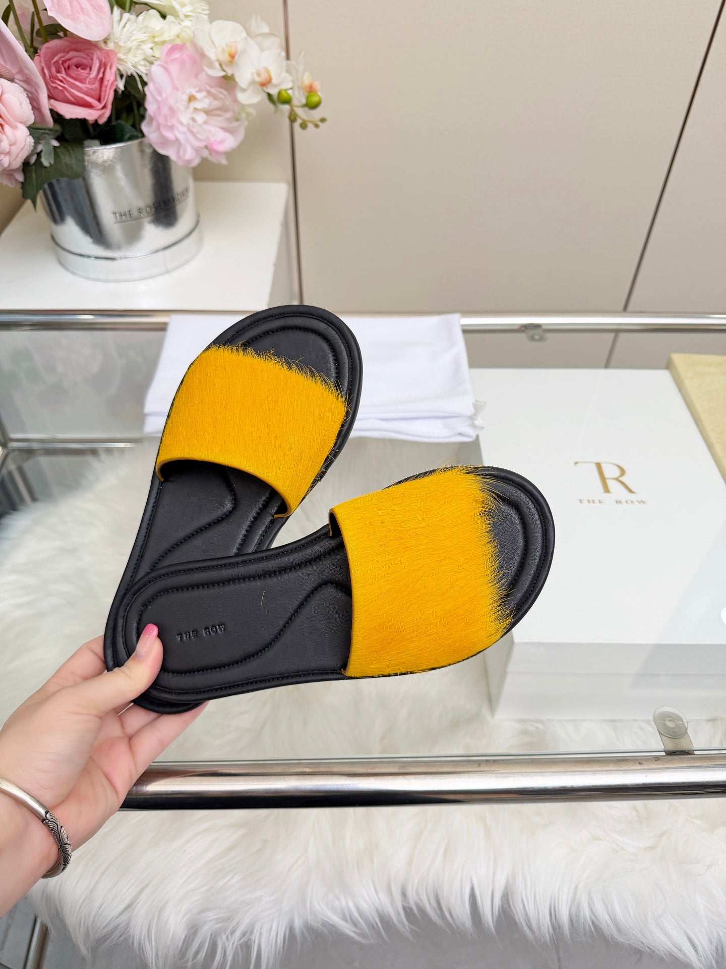 The Row Malick Fur Slide Yellow 707548