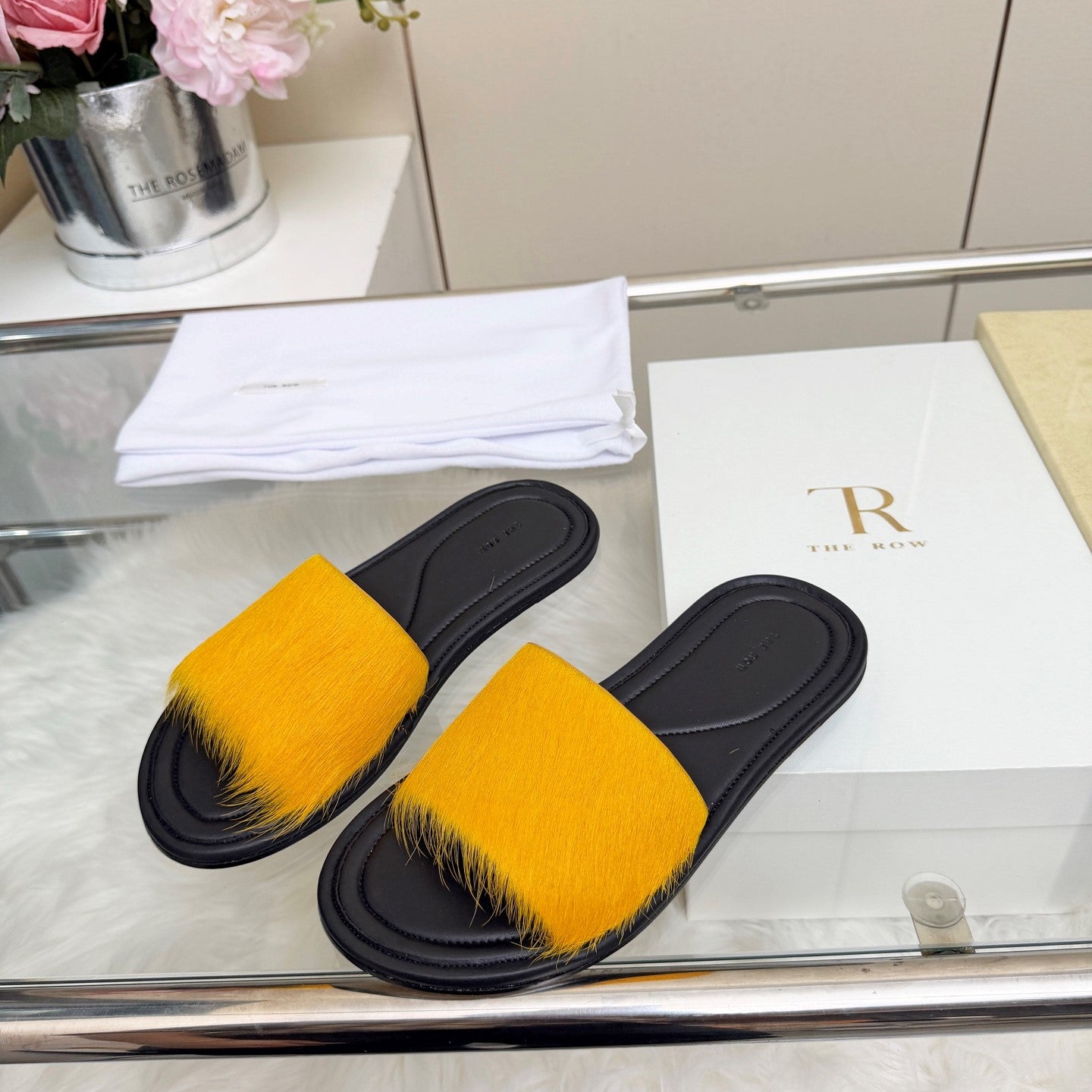 The Row Malick Fur Slide Yellow 707548