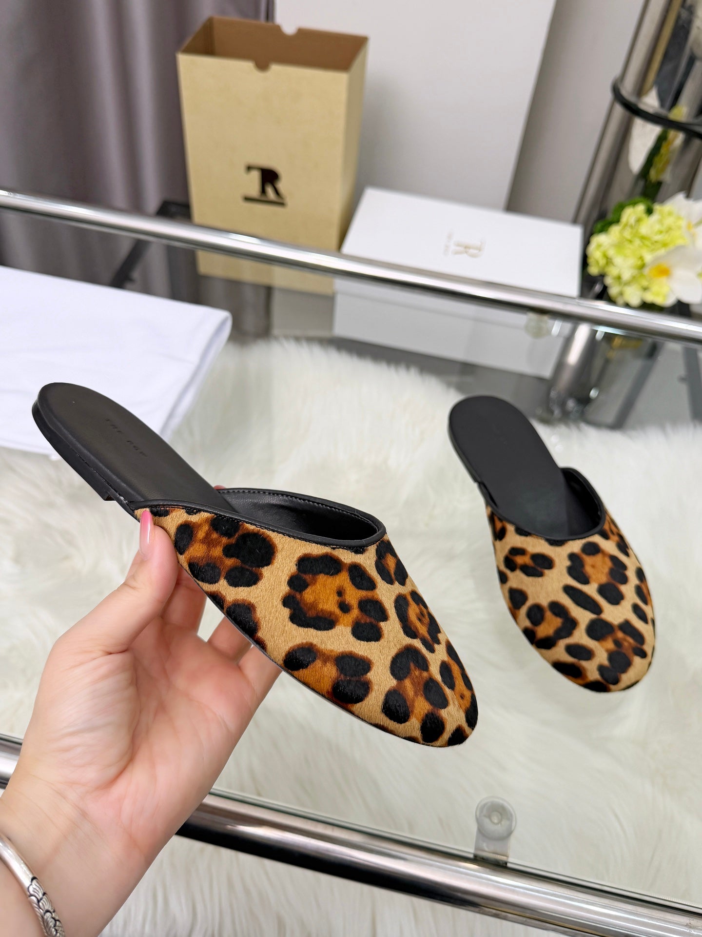 The Row Sleeper Two Slippers Leopard Suede 707569