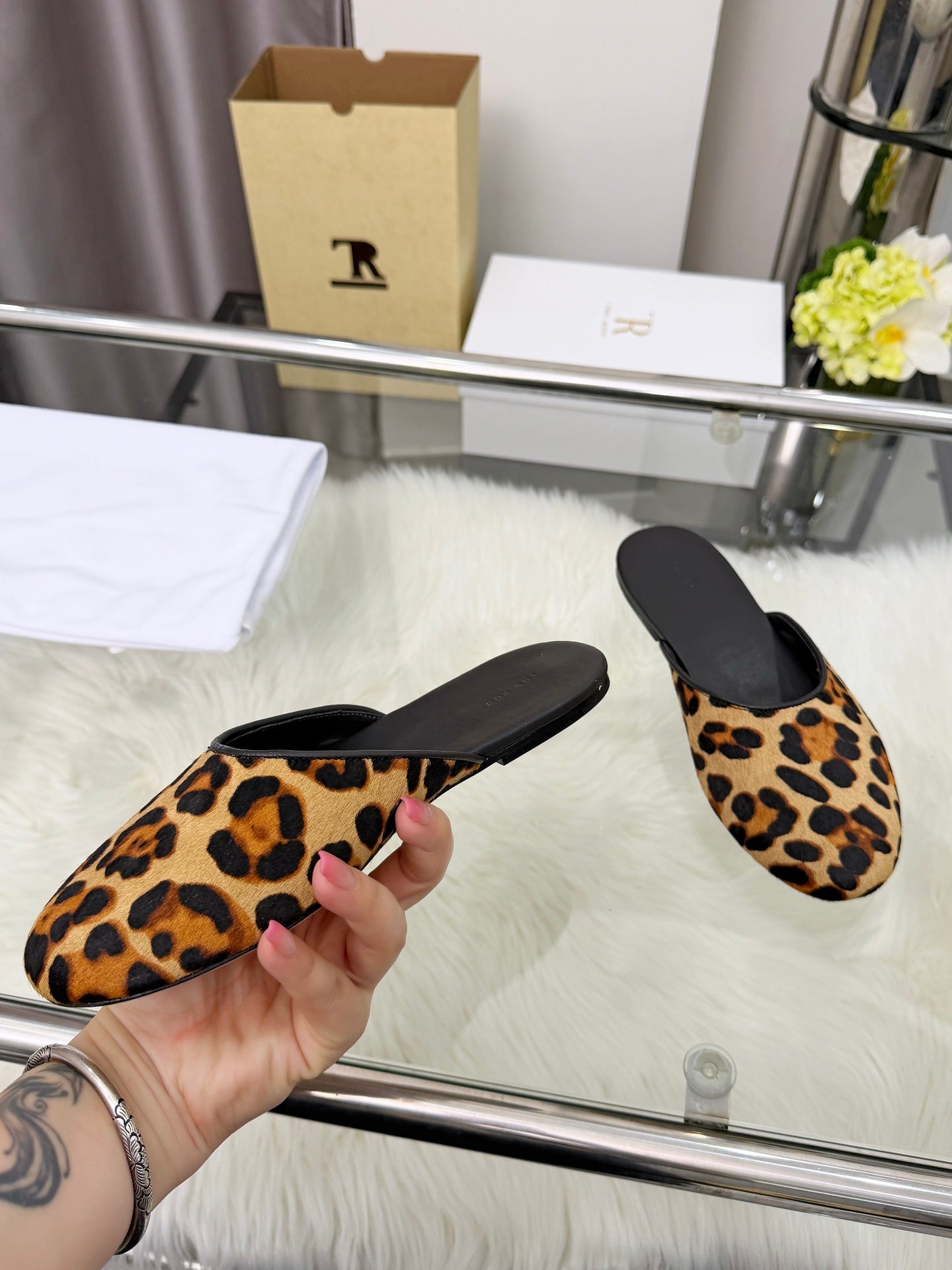 The Row Sleeper Two Slippers Leopard Suede 707569