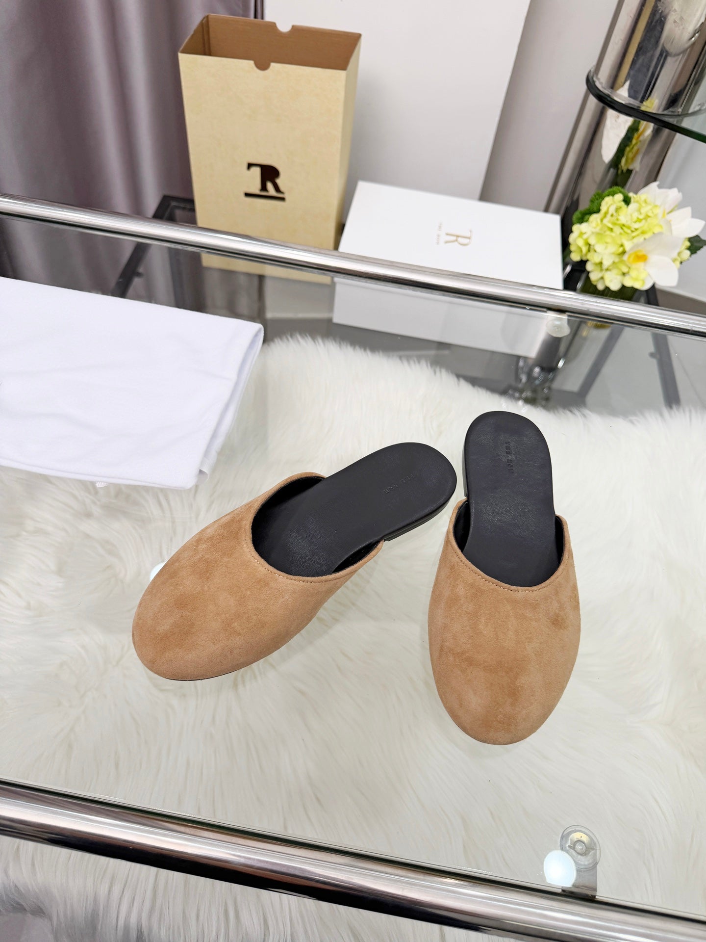 The Row Sleeper Two Slippers Beige Suede 707571