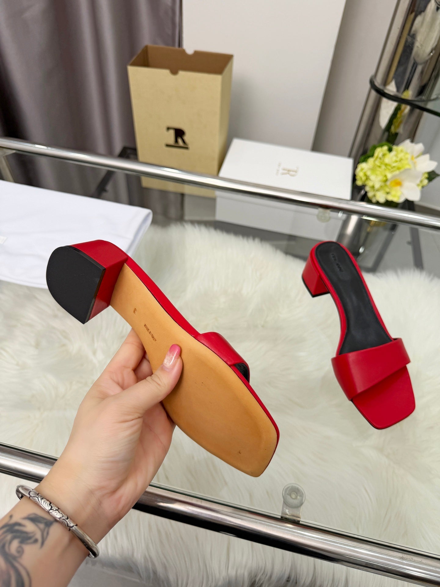 The Row New Chocolate Slide Red Lambskin 707566