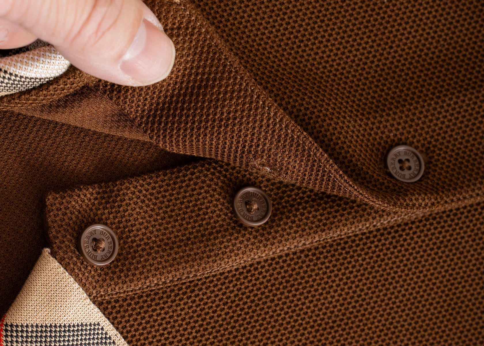 Burberry Men Check Colla Polo Shirt Brown Cotton