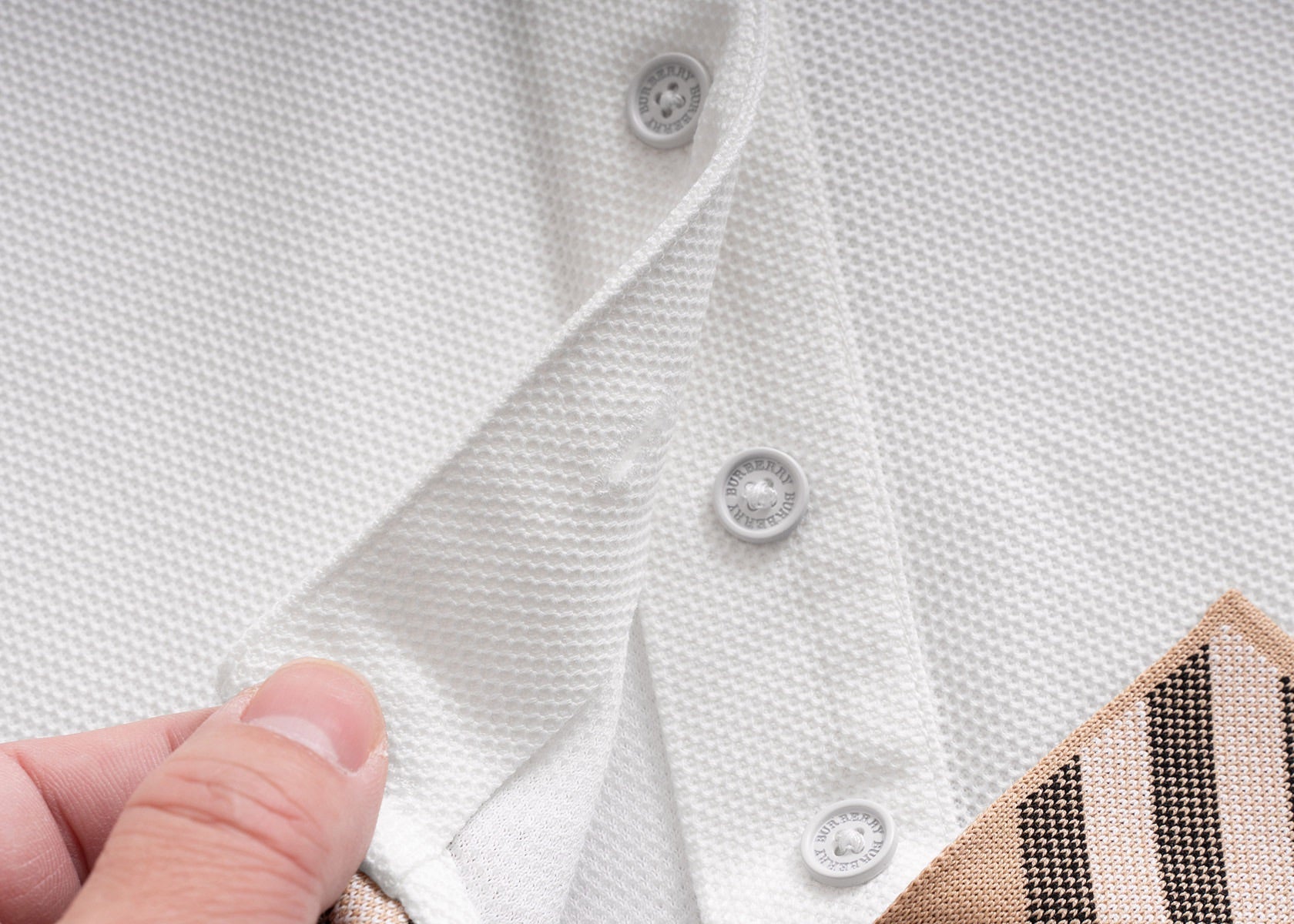 Burberry Men Check Colla Polo Shirt White Cotton