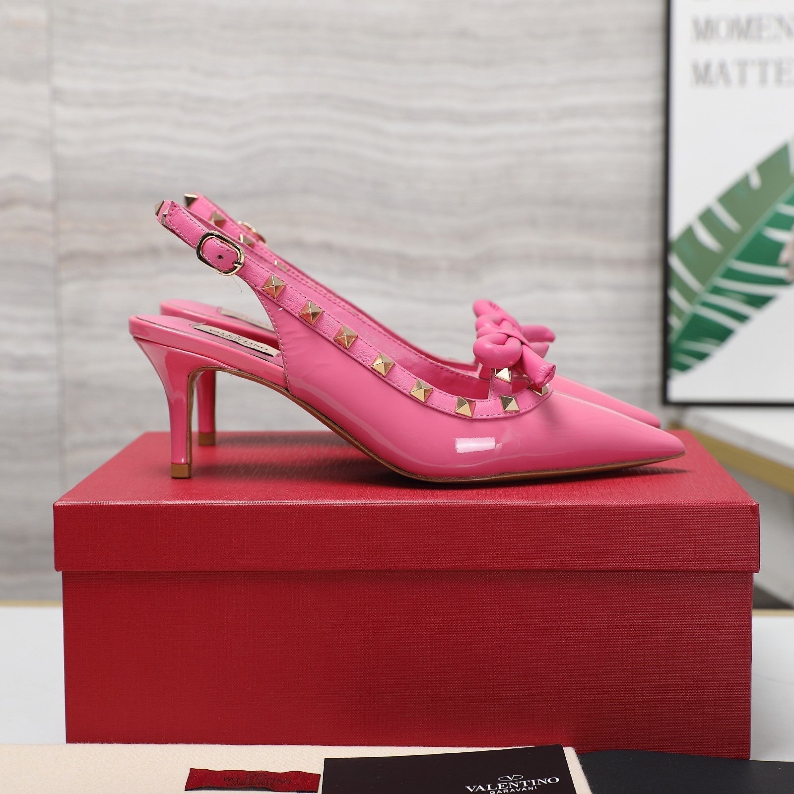 Valentino Rockstud Bow Slingback Fusca Pink Patent Leather Pump 60mm