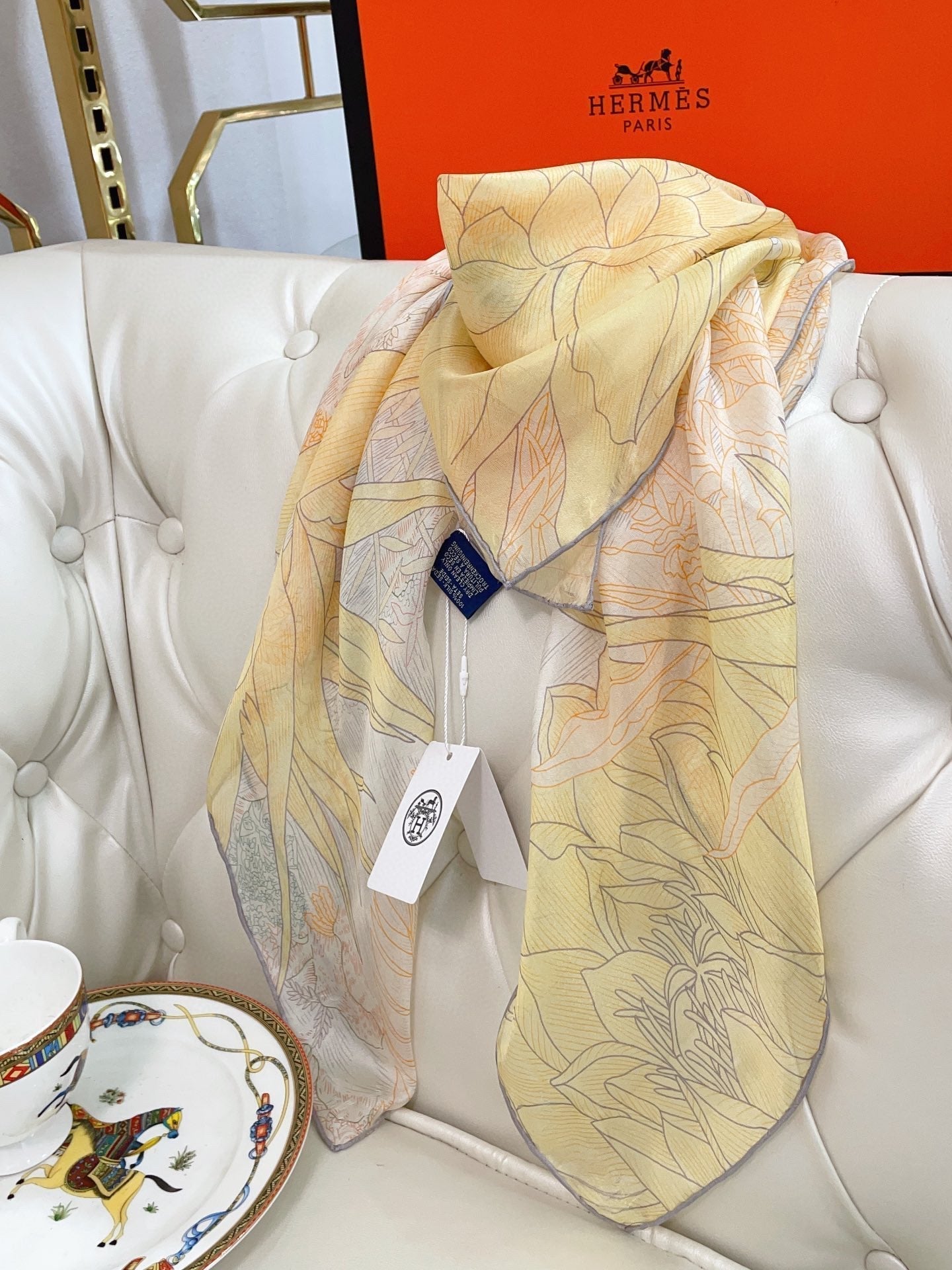 Faubourg Tropical Detail scarf 110 CM In Beige Colorful Silk 208584