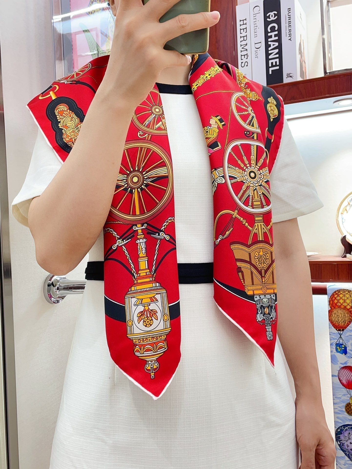Stately Wheels Scarf 90 CM Red Colorful Silk Twill 312876