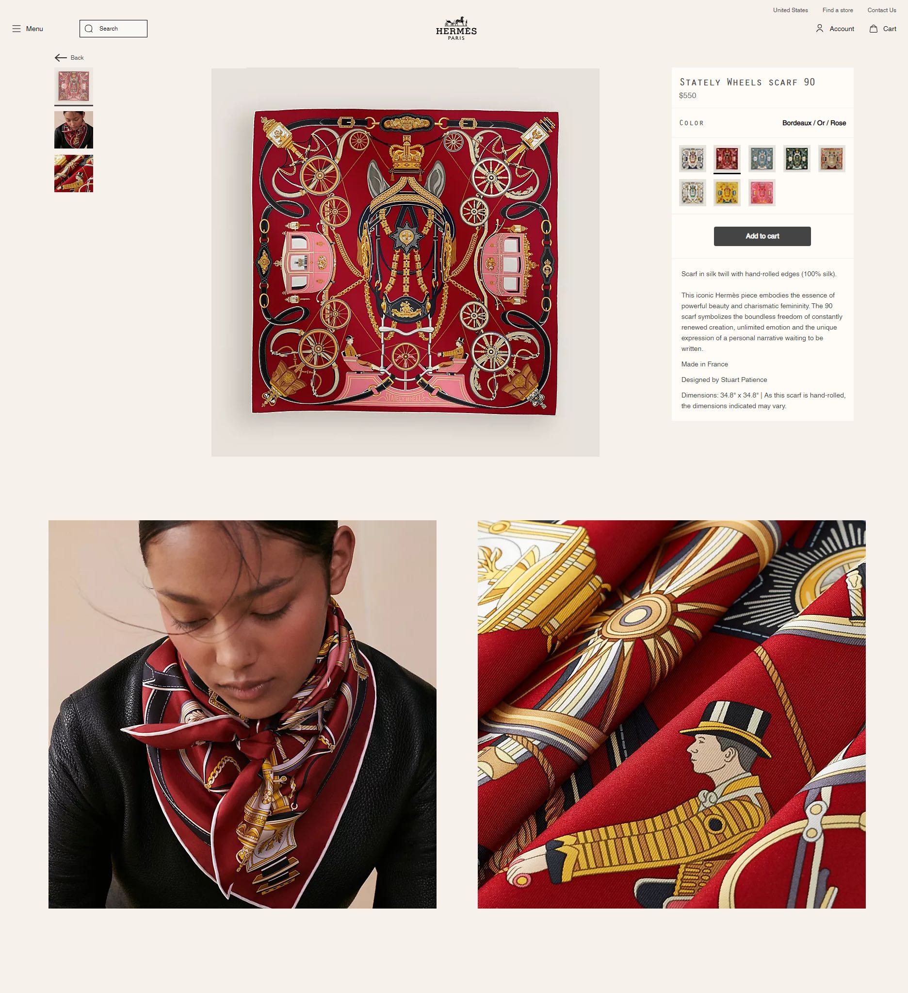 Stately Wheels Scarf 90 CM Red Colorful Silk Twill 312876