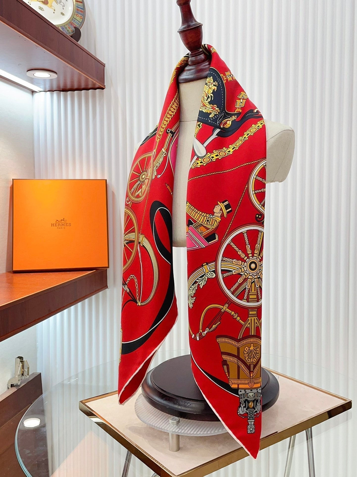 Stately Wheels Scarf 90 CM Red Colorful Silk Twill 312876