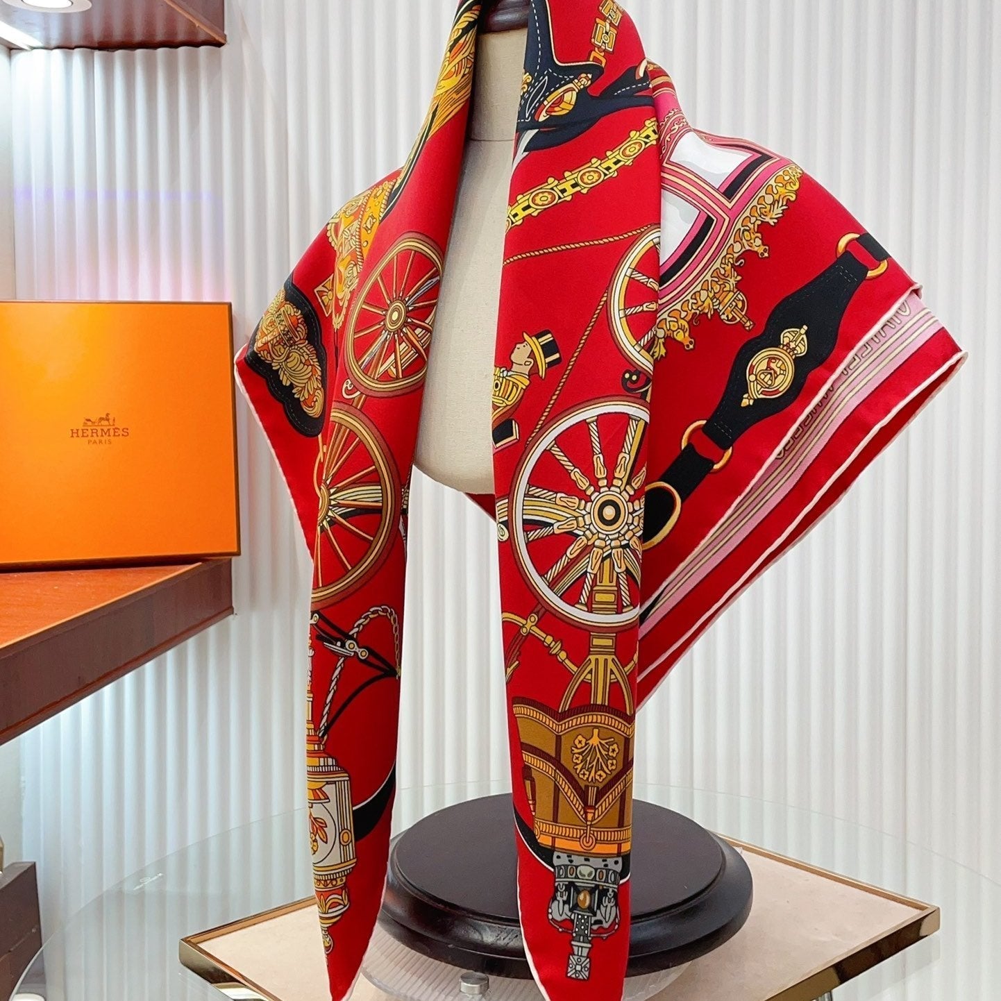 Stately Wheels Scarf 90 CM Red Colorful Silk Twill 312876