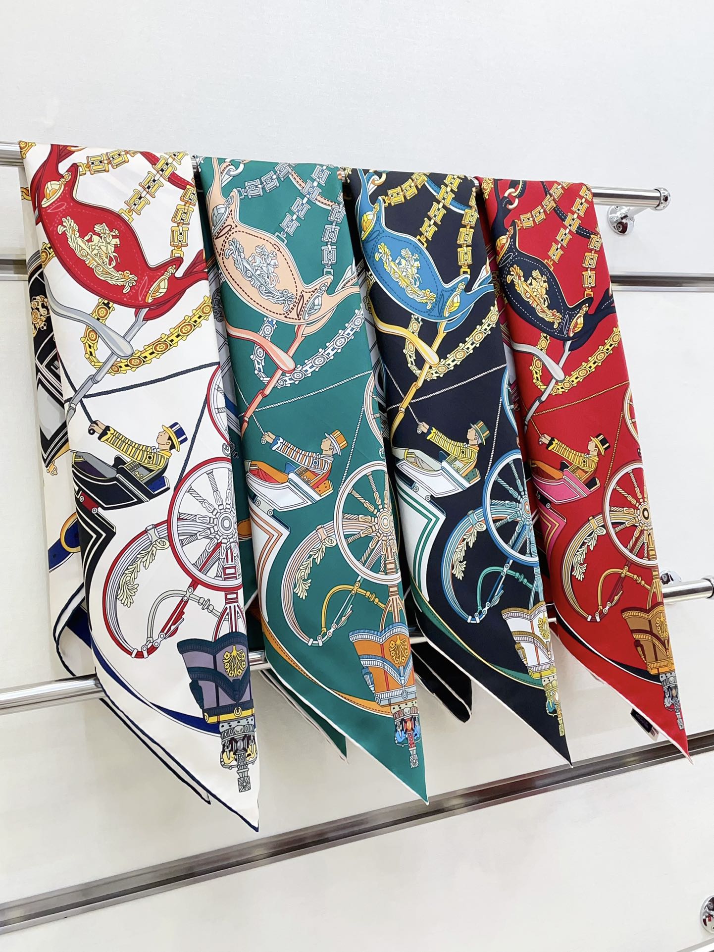 Stately Wheels Scarf 90 CM Red Colorful Silk Twill 312876