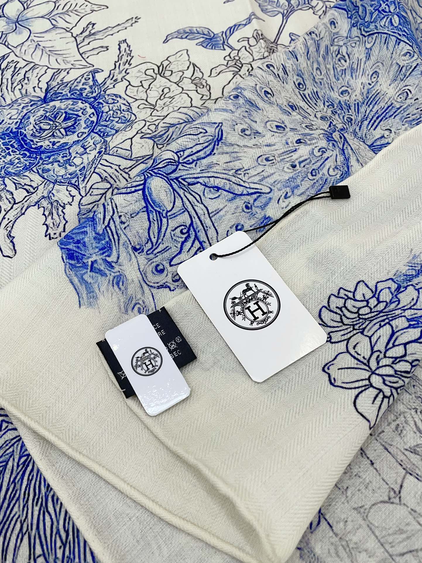 Le Jardin De Leila Au Bloc Shawl 135 CM In Blue Cashmere And Silk 316262