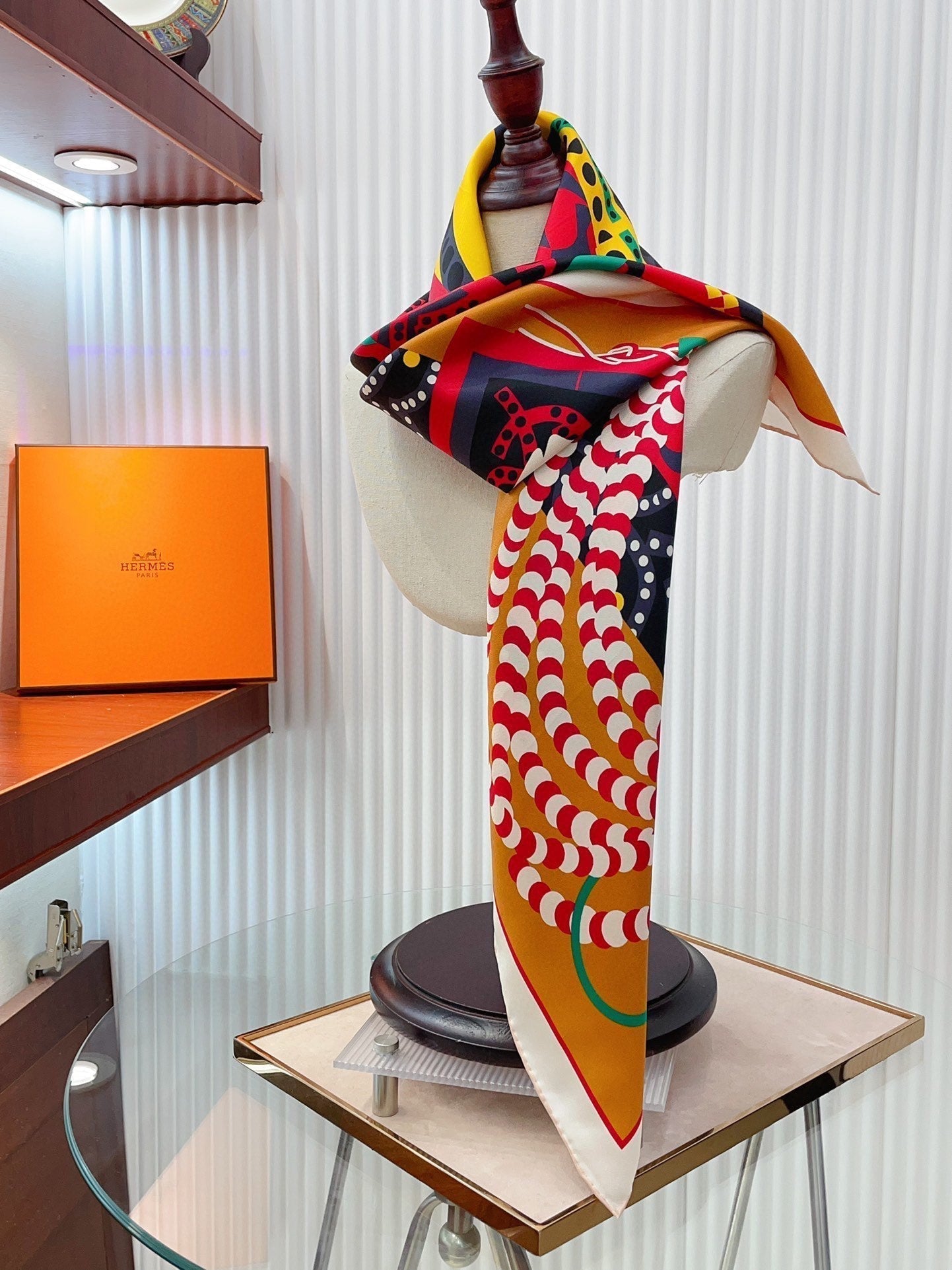 Silla De Gaucho Scarf 90 CM In Yellow Orange Colorful Silk Twill 320652