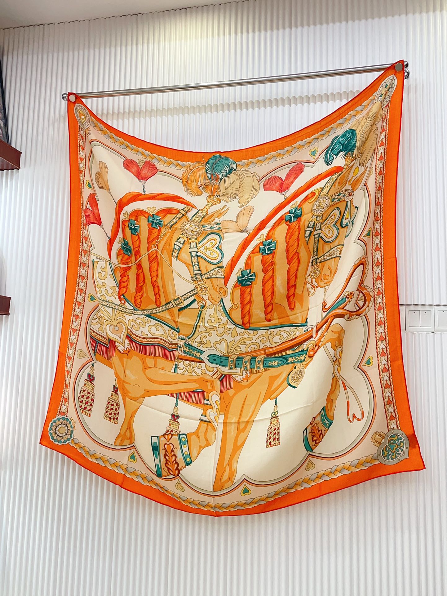 Carré Harnais De Cœur Scarf 140 CM In Orange Colorful Cashmere And Silk 335856