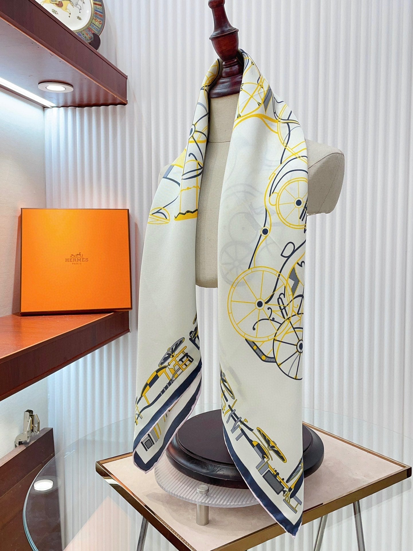 Complication Equestre Scarf 90 CM In White Yellow Coloful Silk Twill 345898