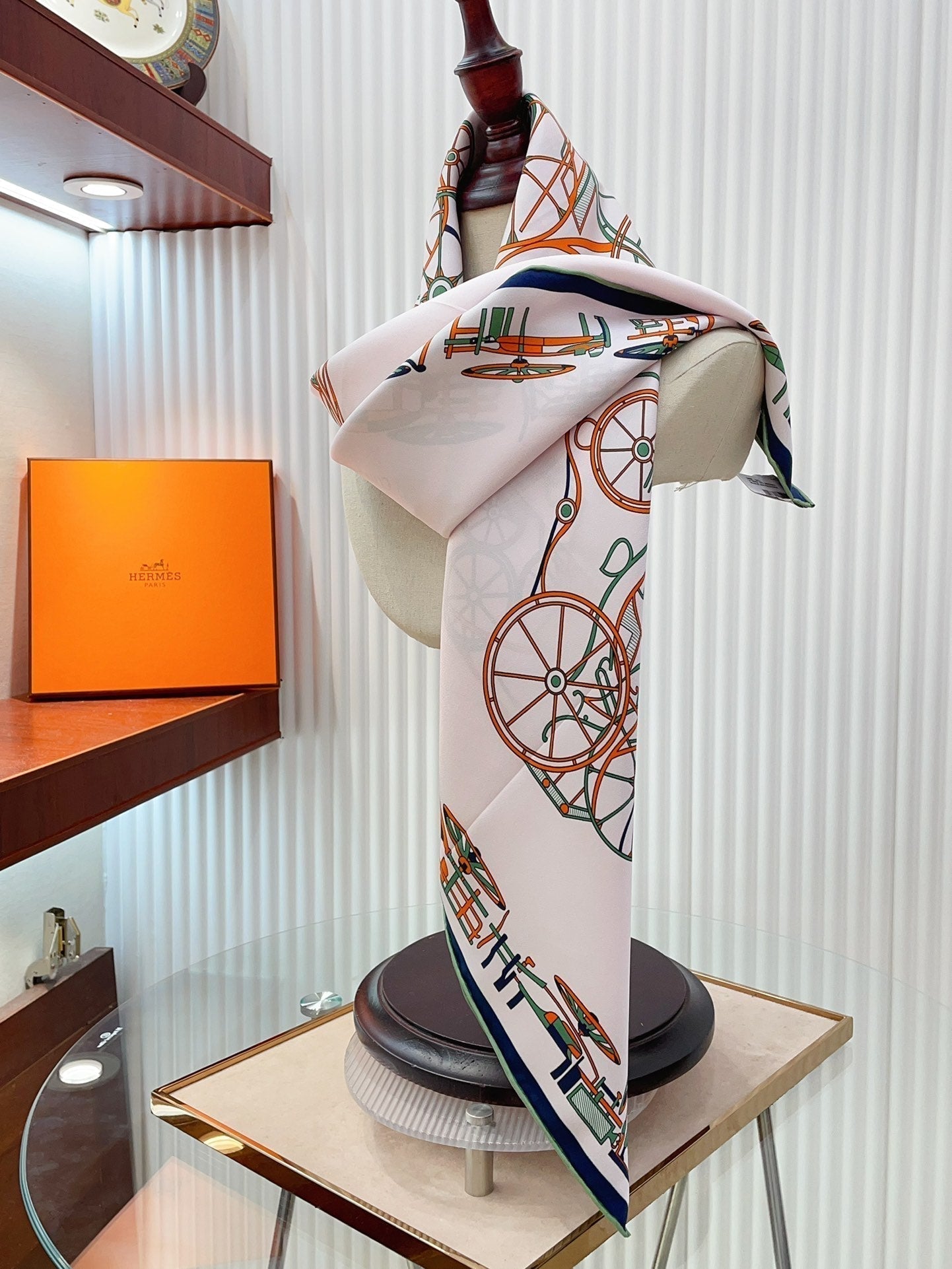 Complication Equestre Scarf 90 CM In White Red Coloful Silk Twill 345900