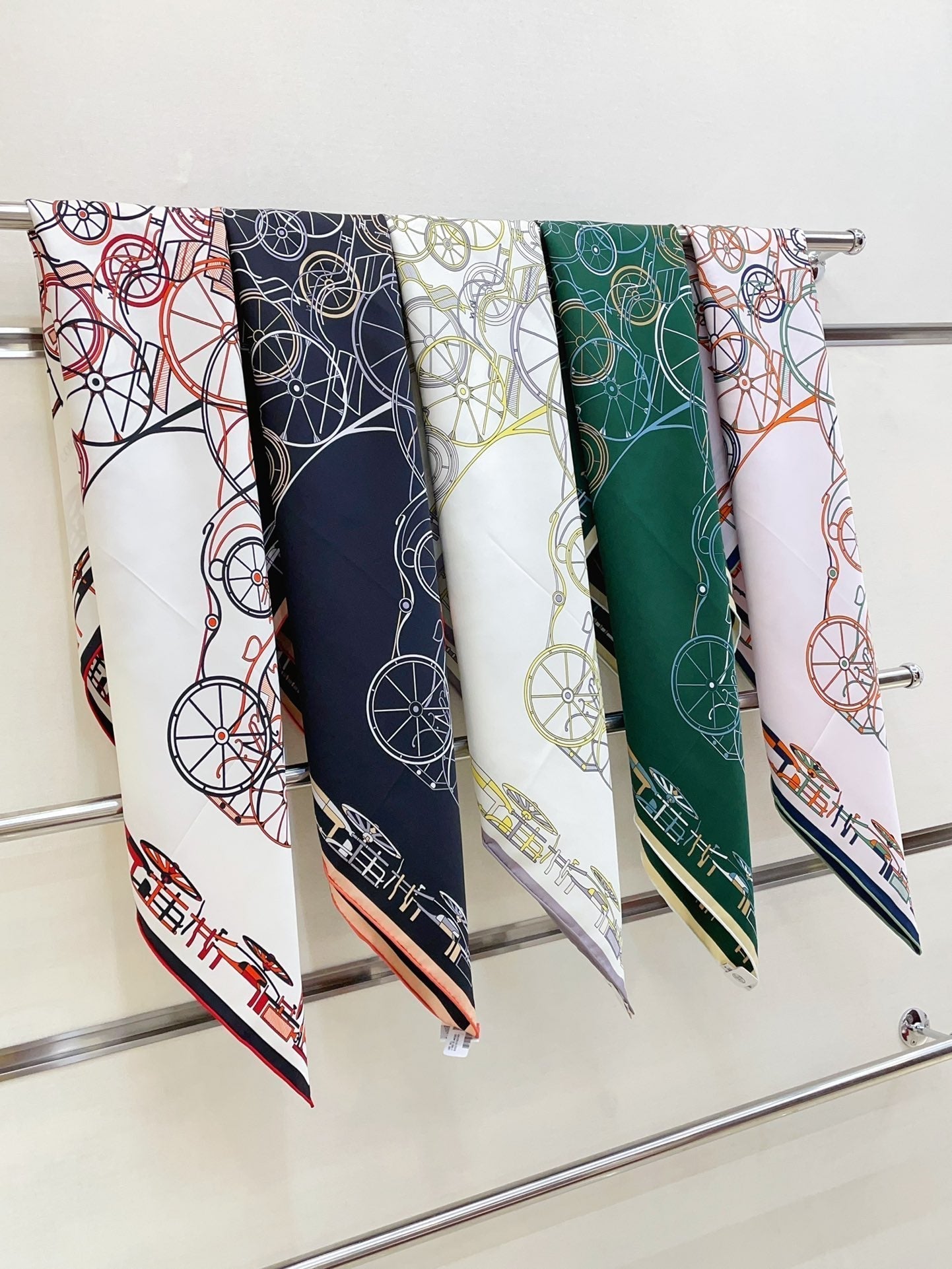 Complication Equestre Scarf 90 CM In White Red Coloful Silk Twill 345900