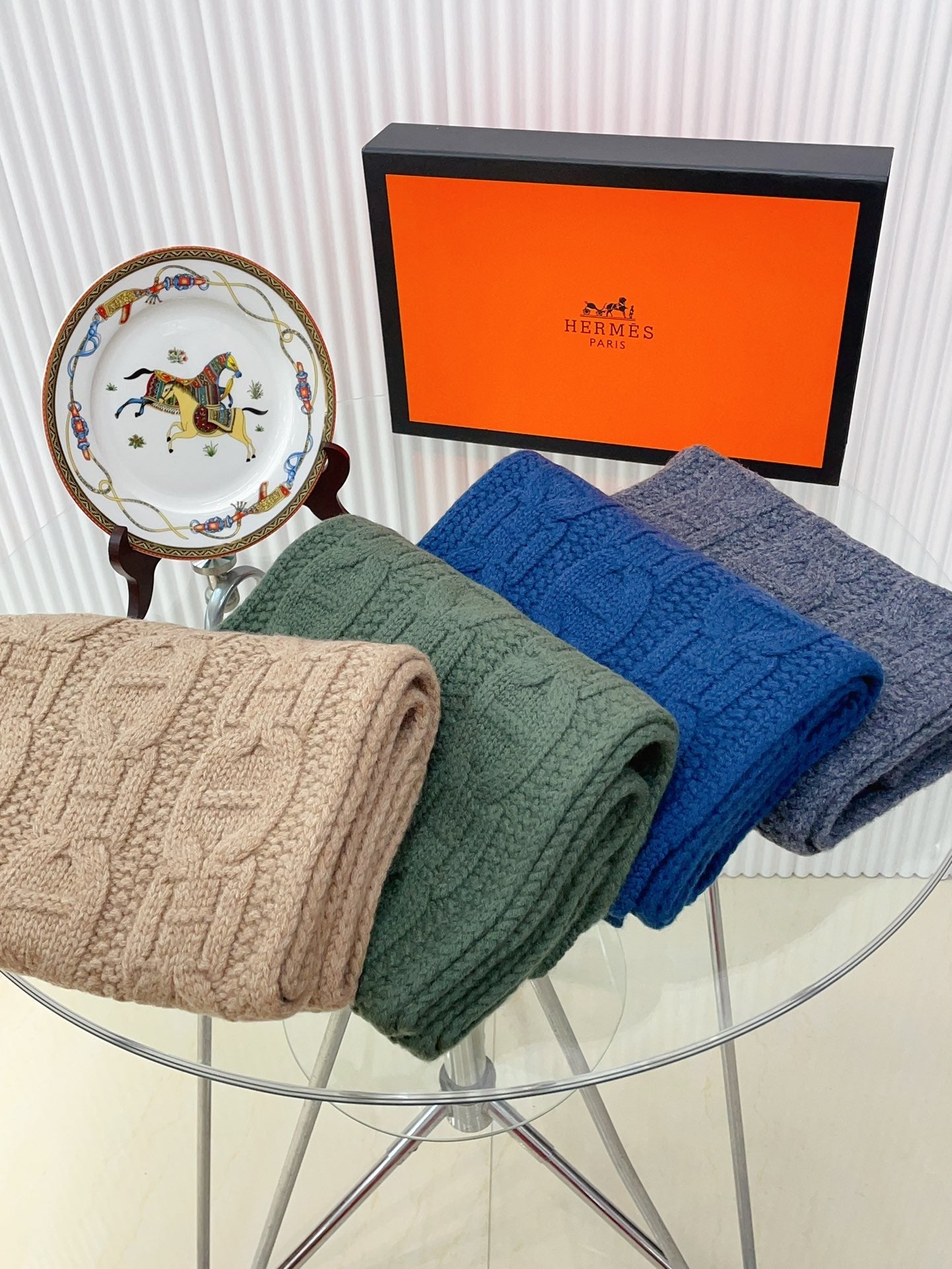 Faubourg Muffler Scarf 170 CM Blue Cashmere Handwoven 356202