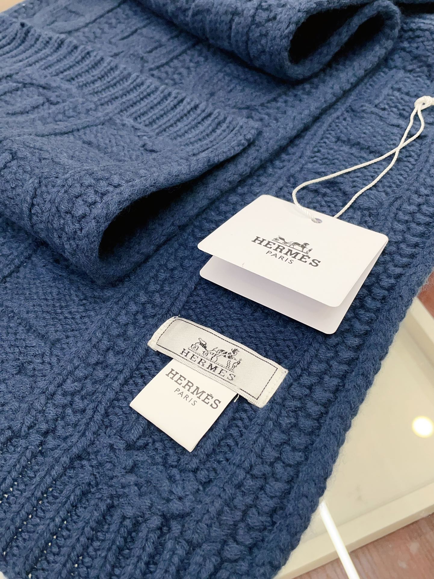 Faubourg Muffler Scarf 170 CM Blue Cashmere Handwoven 356202
