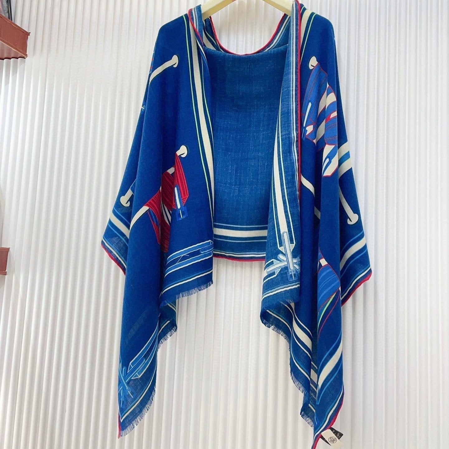 Les Sangles En Finesse Rectangle Scarf 180 CM In Dark Blue Colorful Cashmere And Silk 373657
