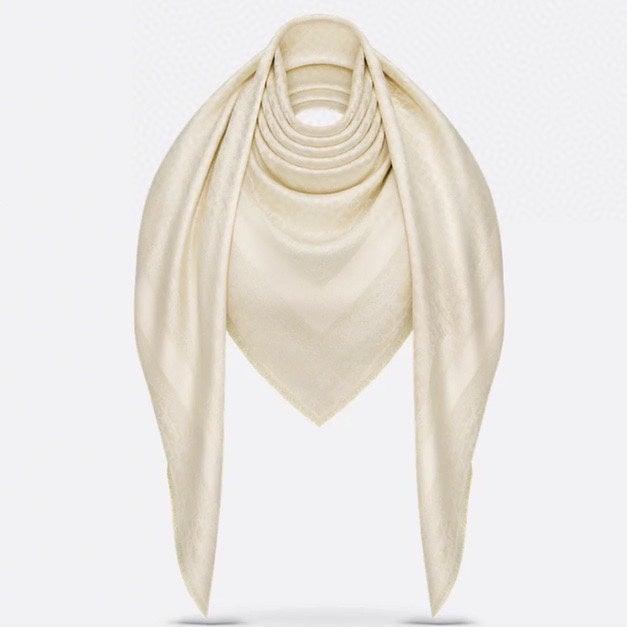 SQUARE SCARF 140 CM IN WHITE WOOL AND SILK 408660