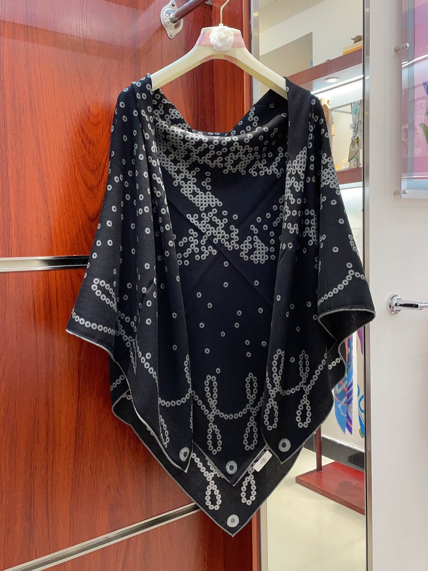 Square Scarf 140 CM Charcoal Blue Pattern Cashmere And Silk