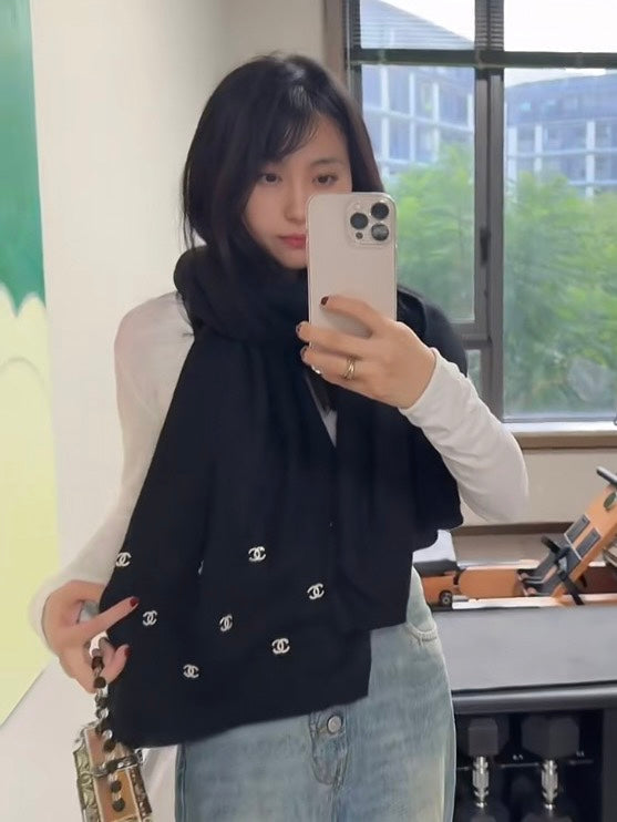 CC Scarf 190 CM In Black White Cashmere 418222