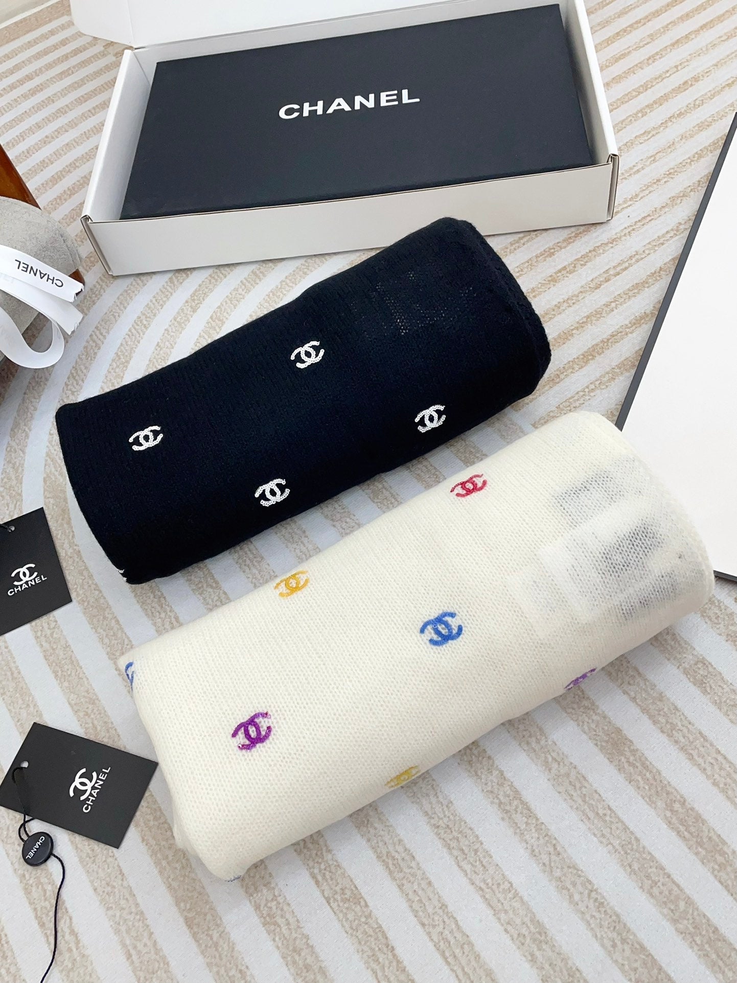 CC Scarf 190 CM In Black White Cashmere 418222