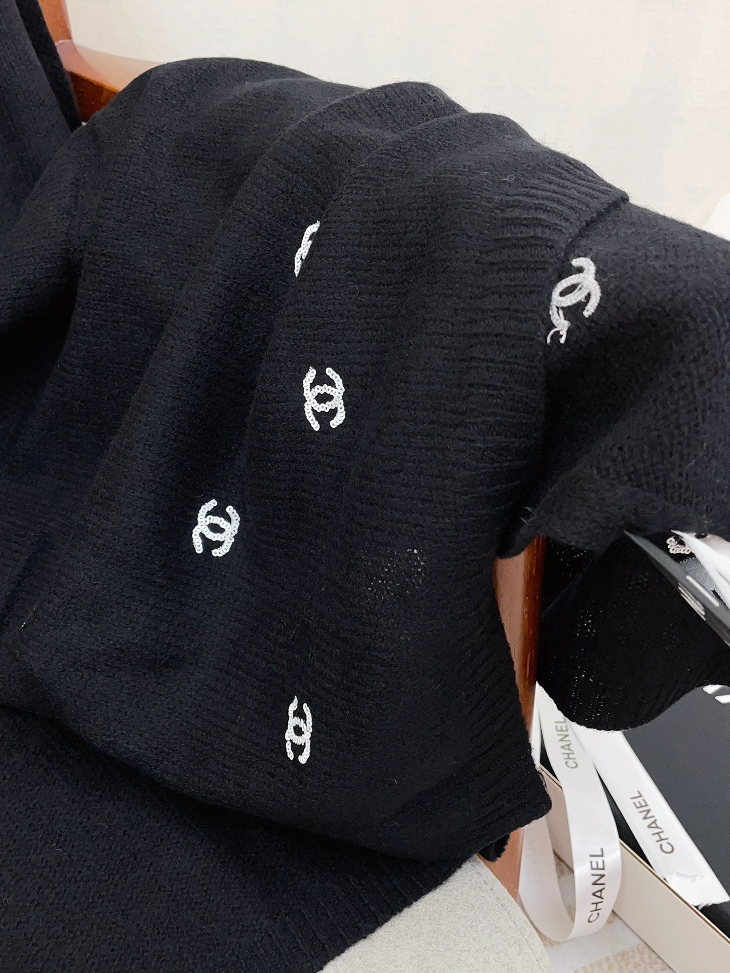 CC Scarf 190 CM In Black White Cashmere 418222