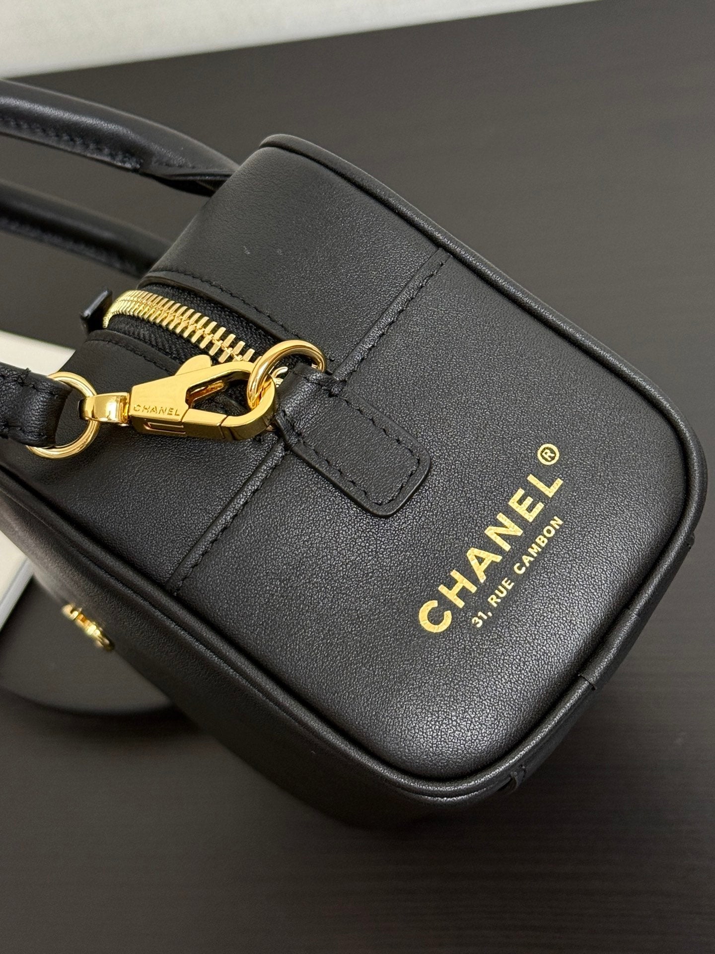 CC 26B Mini Bowling Balls Bag Black Calfskin