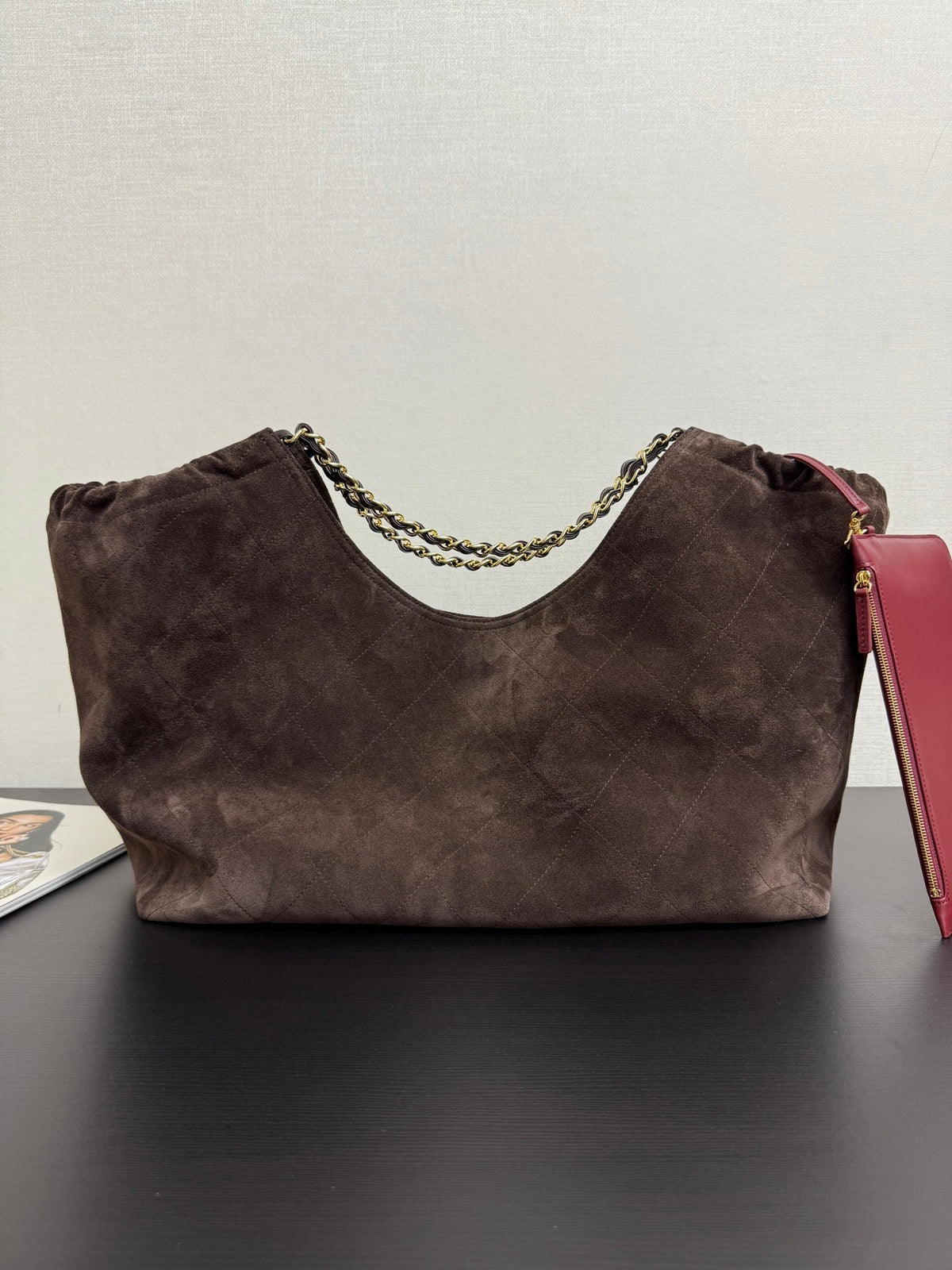 CC 26s Hobo Bag Brown Suede Quilted Big CC Logo