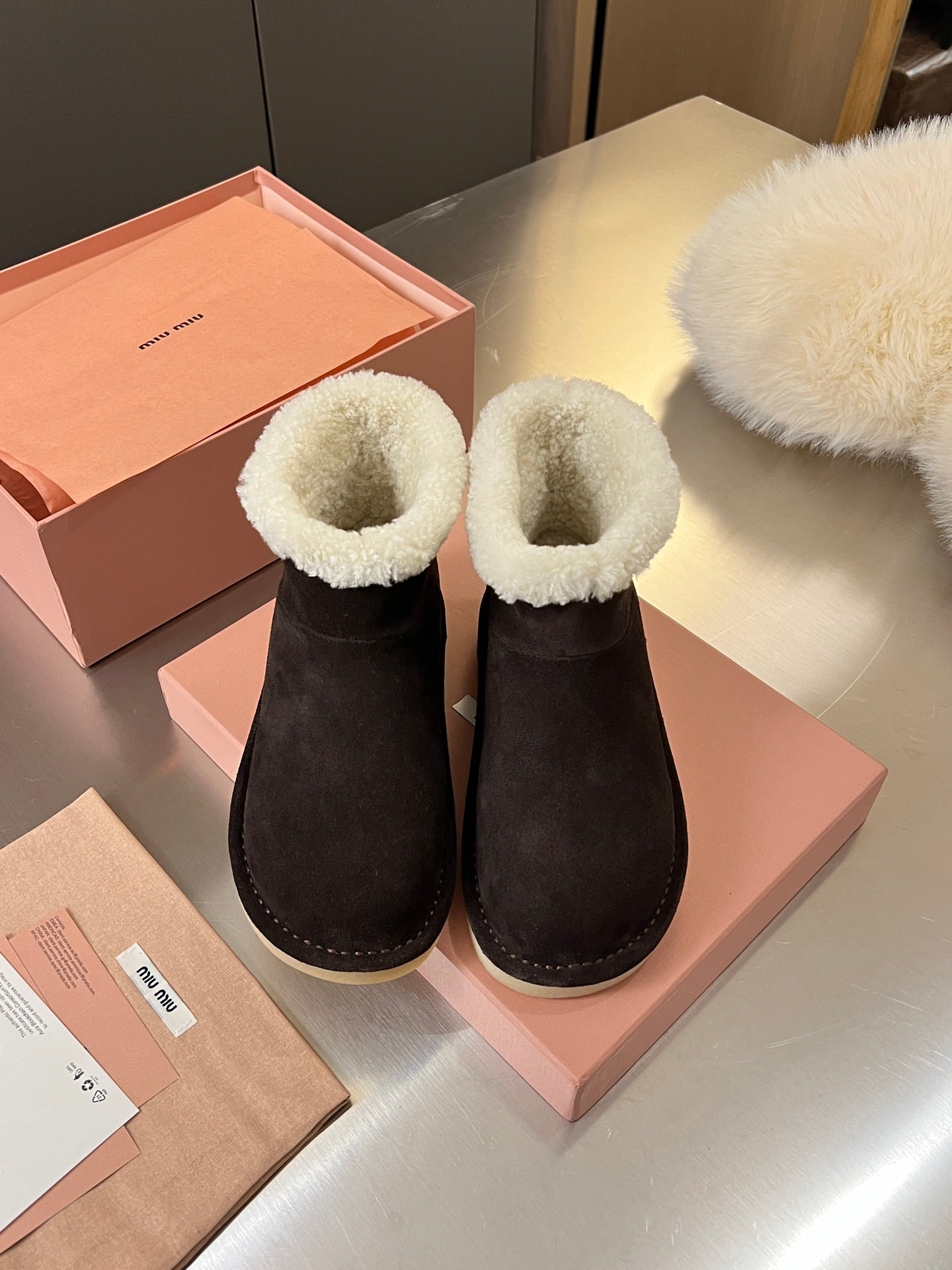 Miumiu 25 Boot Chocolate Brown Mix White Suede Wool 510222