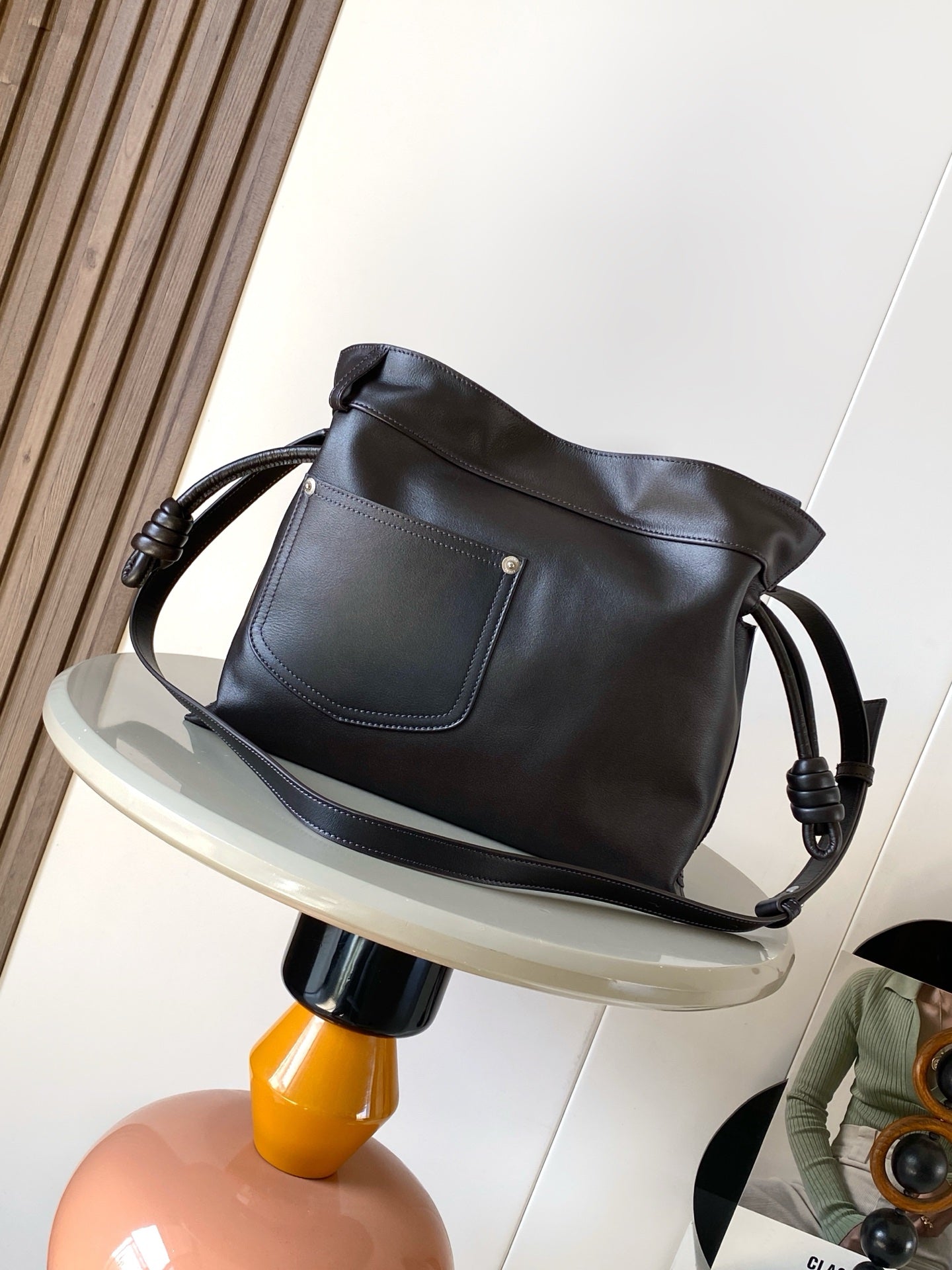 Loewe Panta Medium Flamenco Clutch Bag Chocolate Calfskin