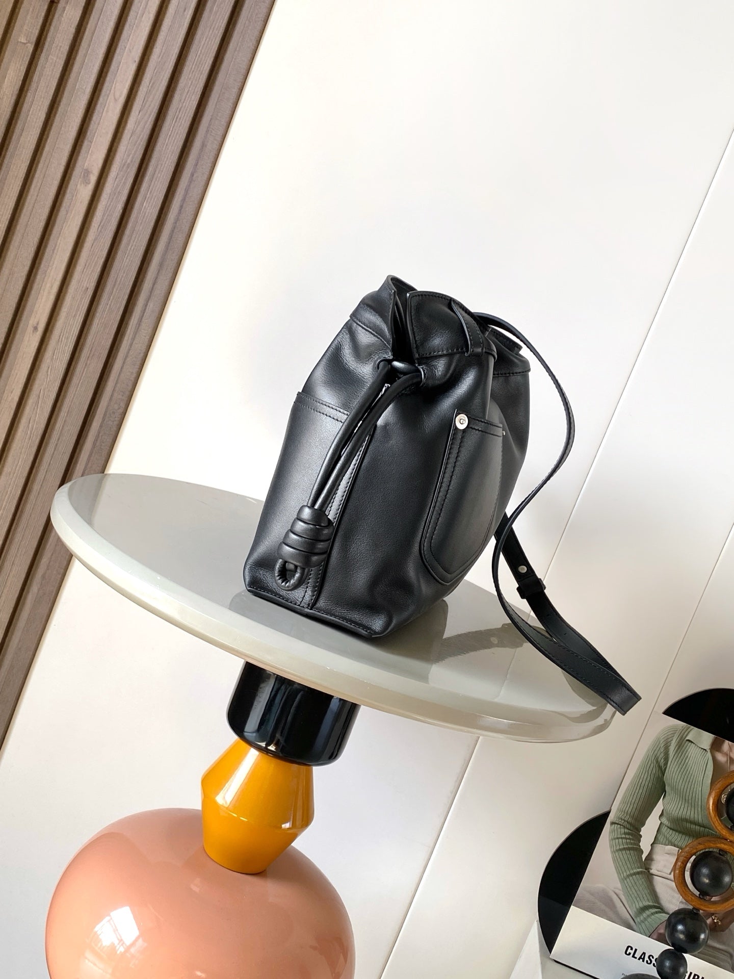 Loewe Panta Medium Flamenco Clutch Bag Black Calfskin