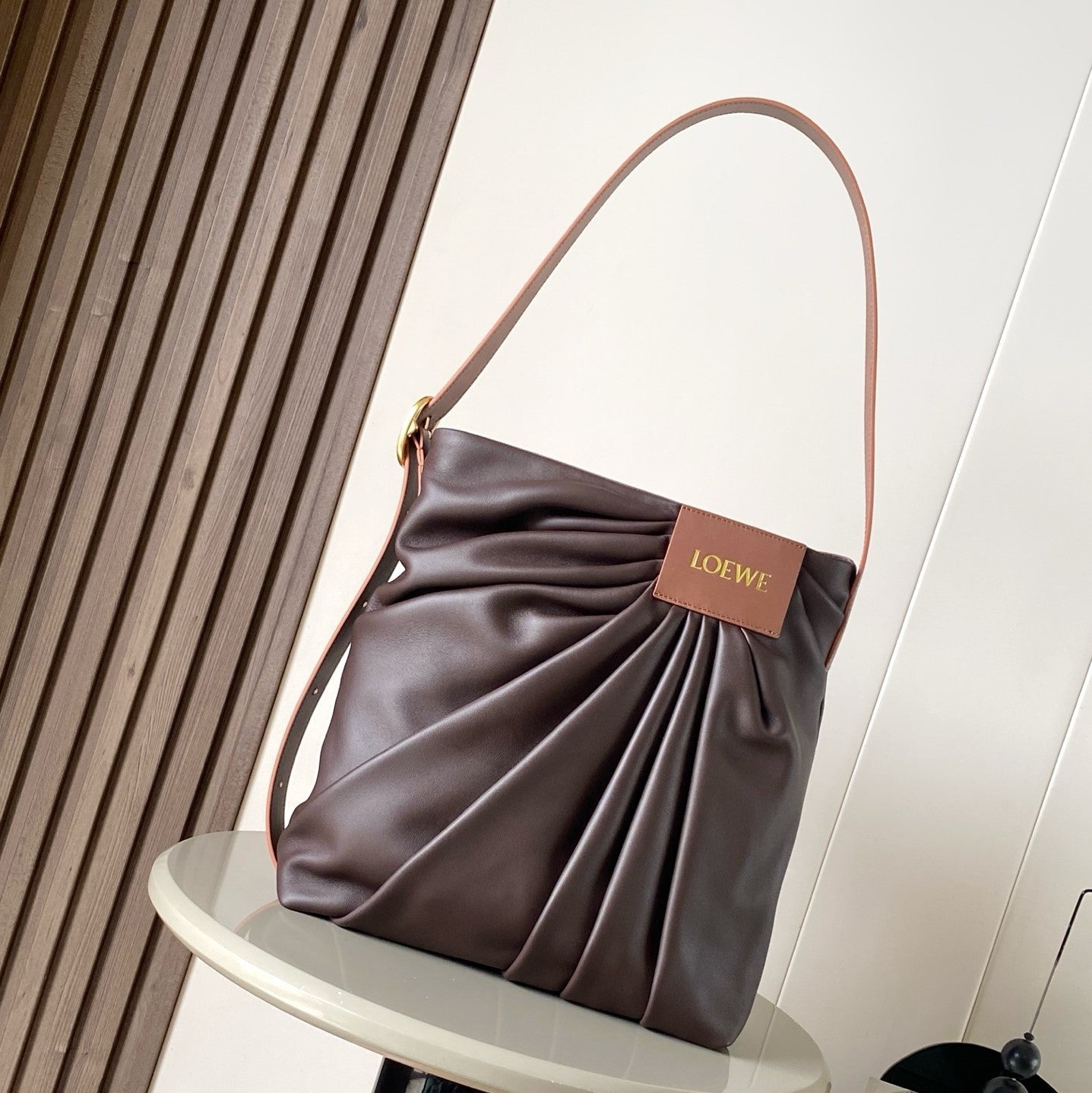Loewe Draped Leather Tote Bag Chocolate Lambskin