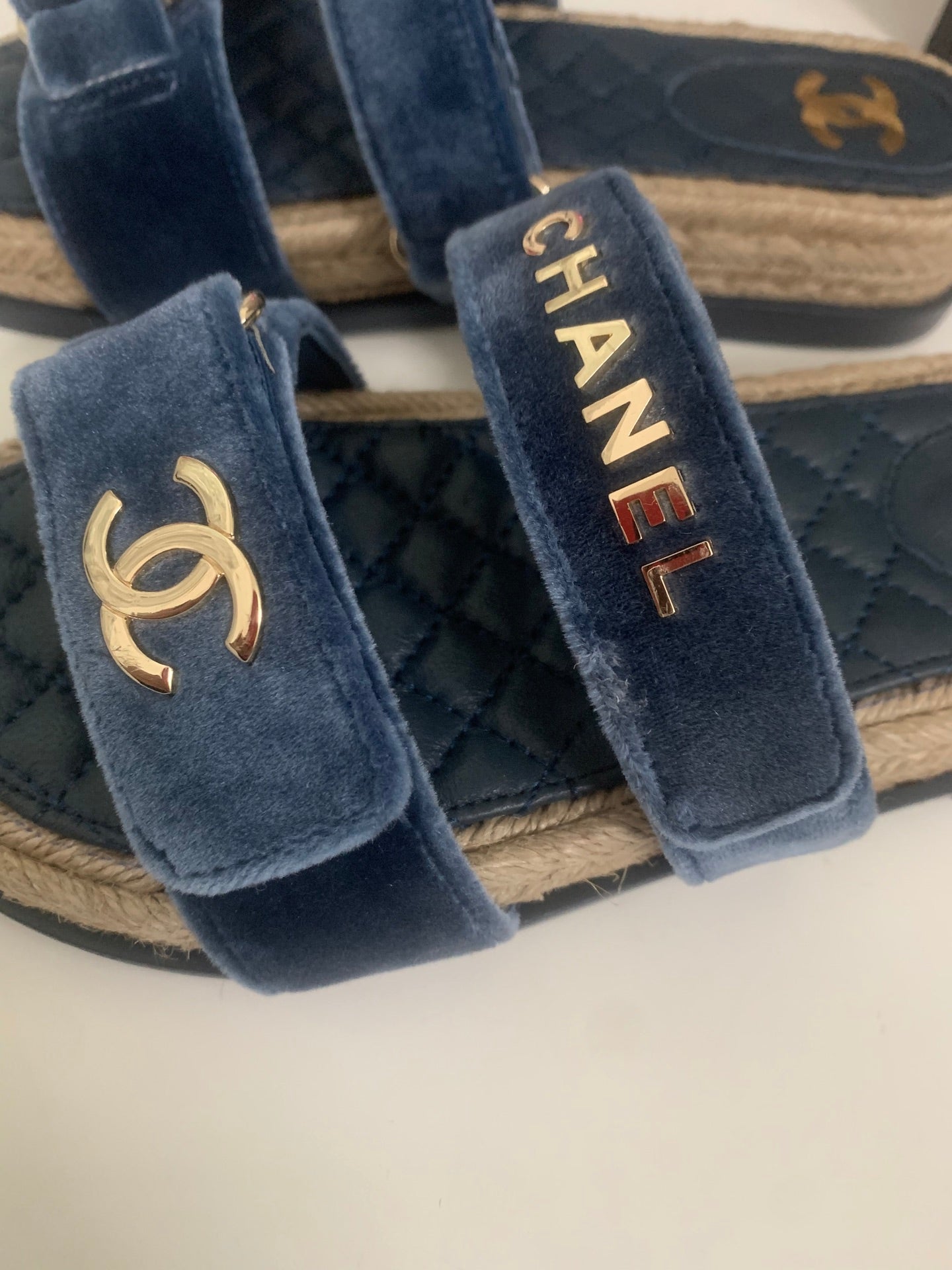 CC 26s Hemp Rope Platform Sandals Navy Blue Quited Sheepskin Velvet 862301