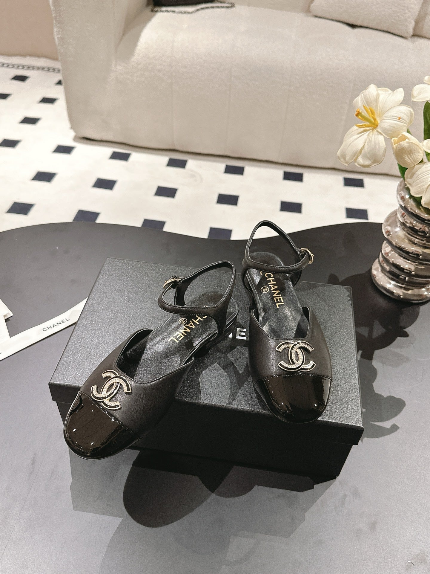 cc 25p mary jane black lambskin black pattern 237515