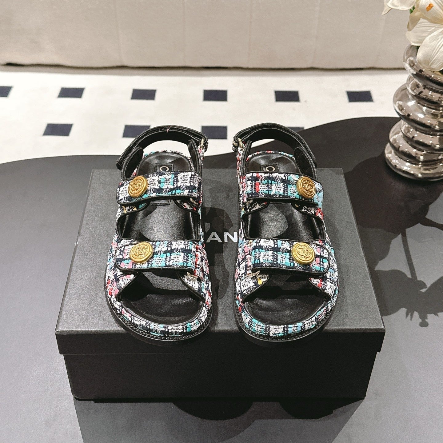 cc 25p dad sandal black colorful tweed 237566