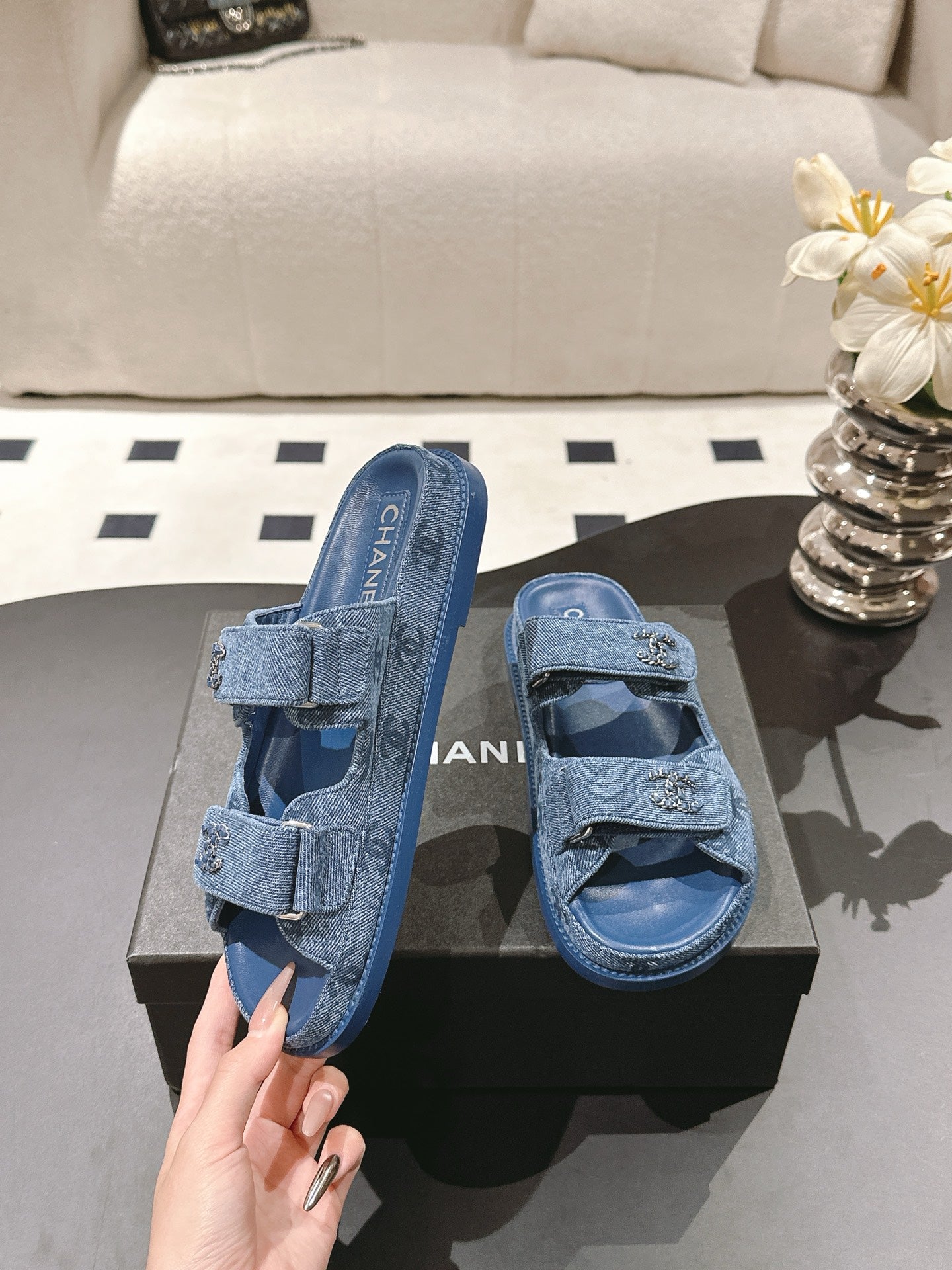 cc 25p dad mule sandal blue denim 237573