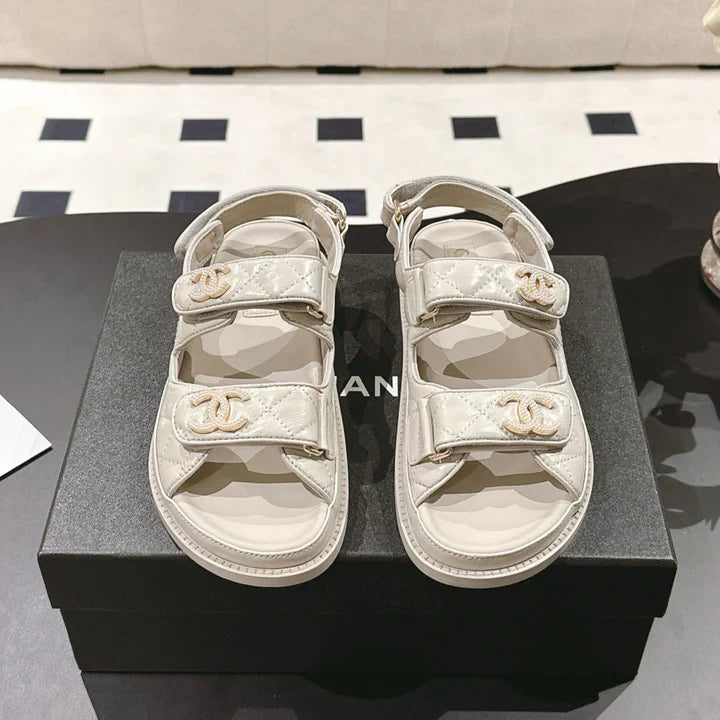 CC 25 Dad Deals Sandals Beige Gray Patent Leather 237592