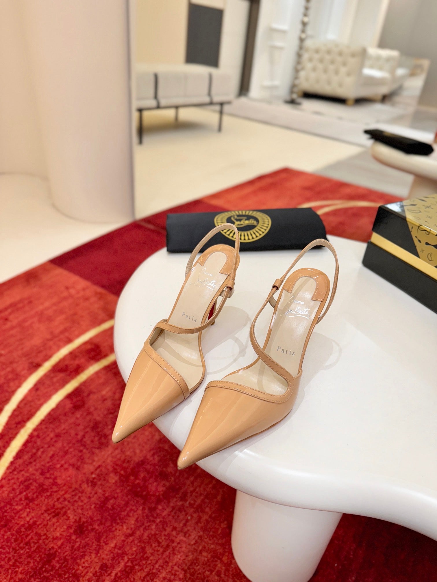 CL Rosa Z Slingback 10cm Beige Glossy Paint Leather 825374